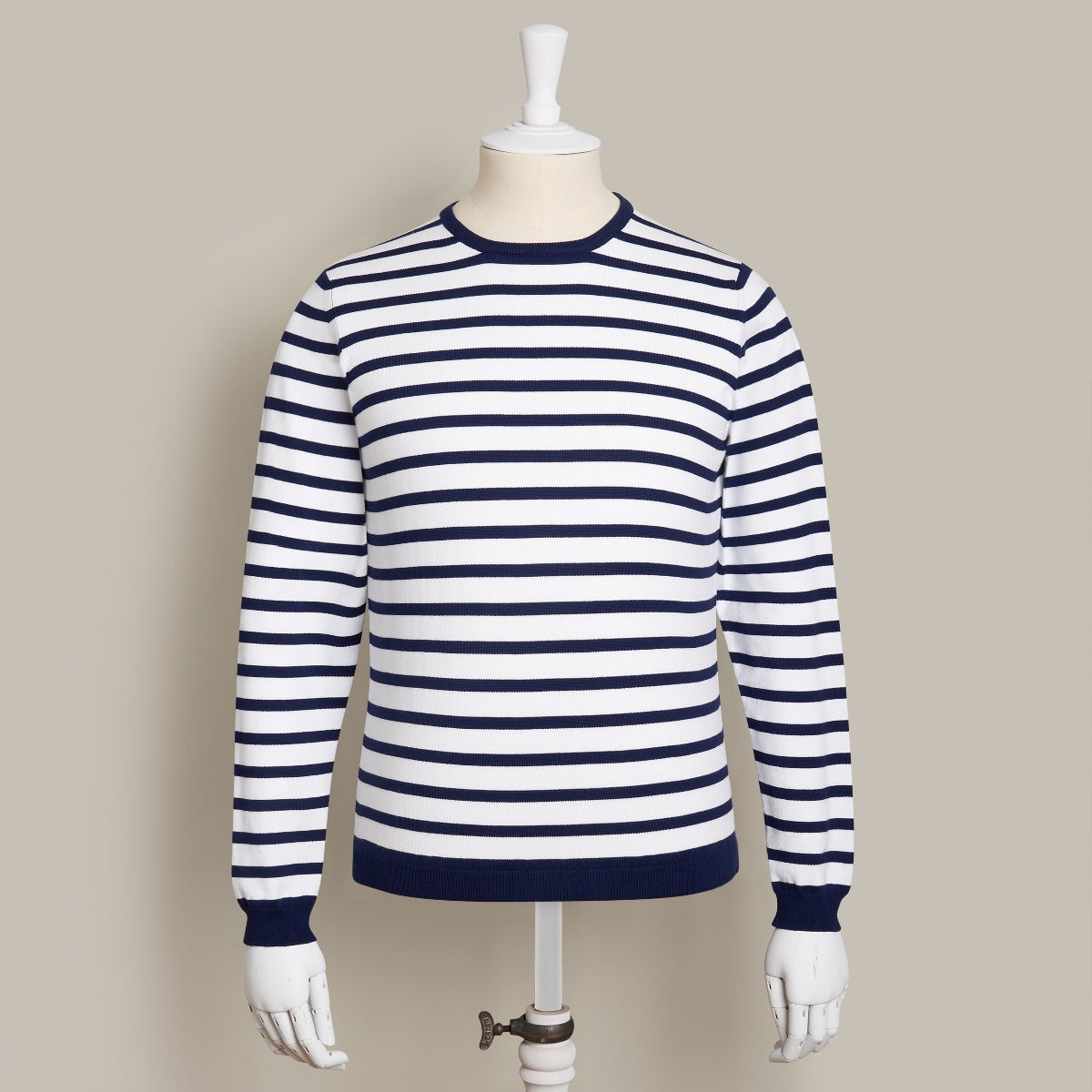 Soft Cotton Slim Striped Knitted Sweater In White