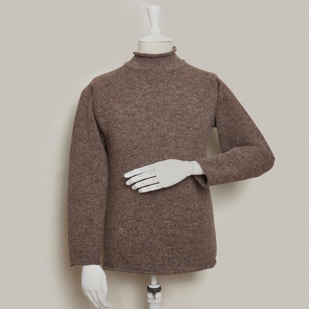 Soft Shetland Roll Neck Sweater in Dark Natural