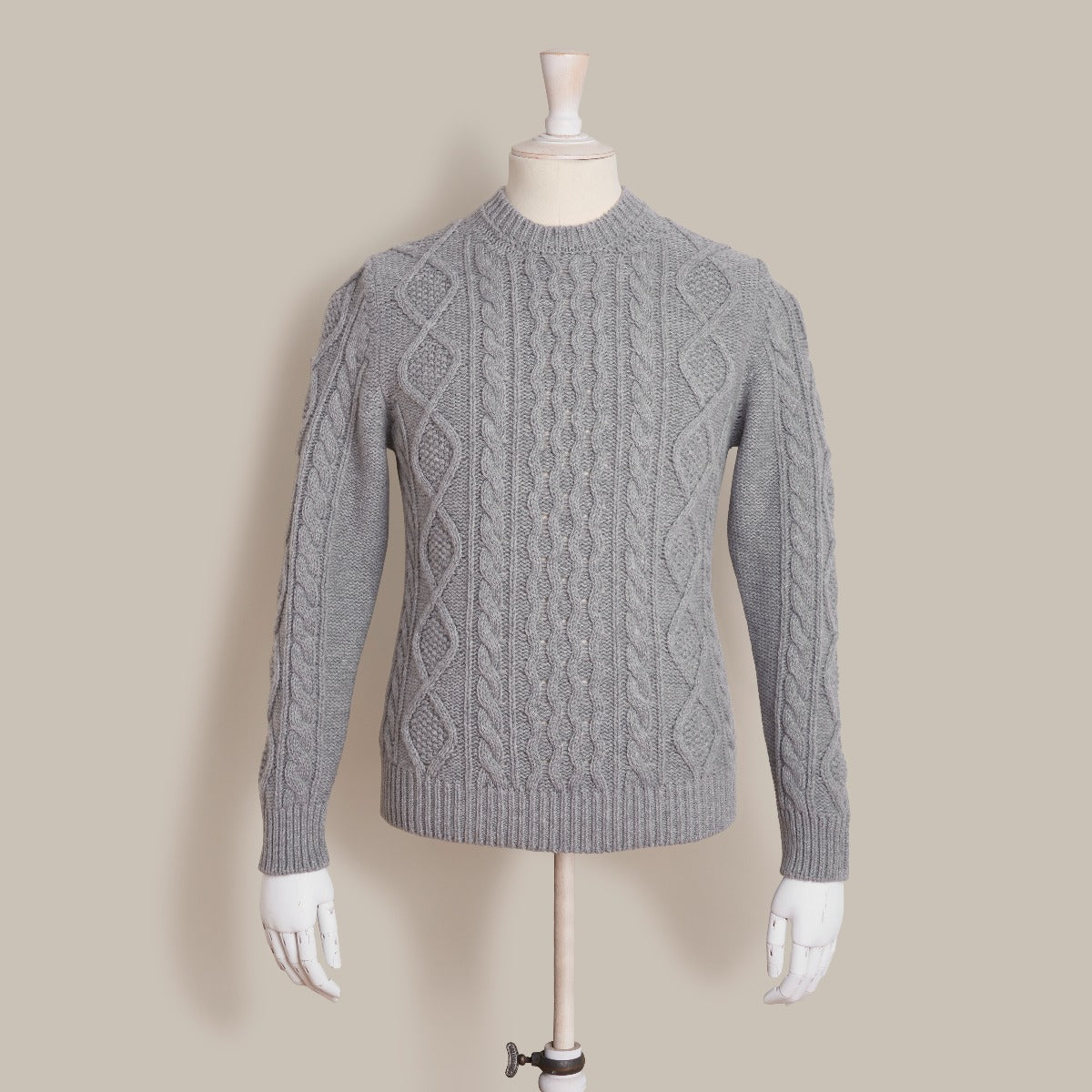 Aran Knit Crew Neck Sweater grey