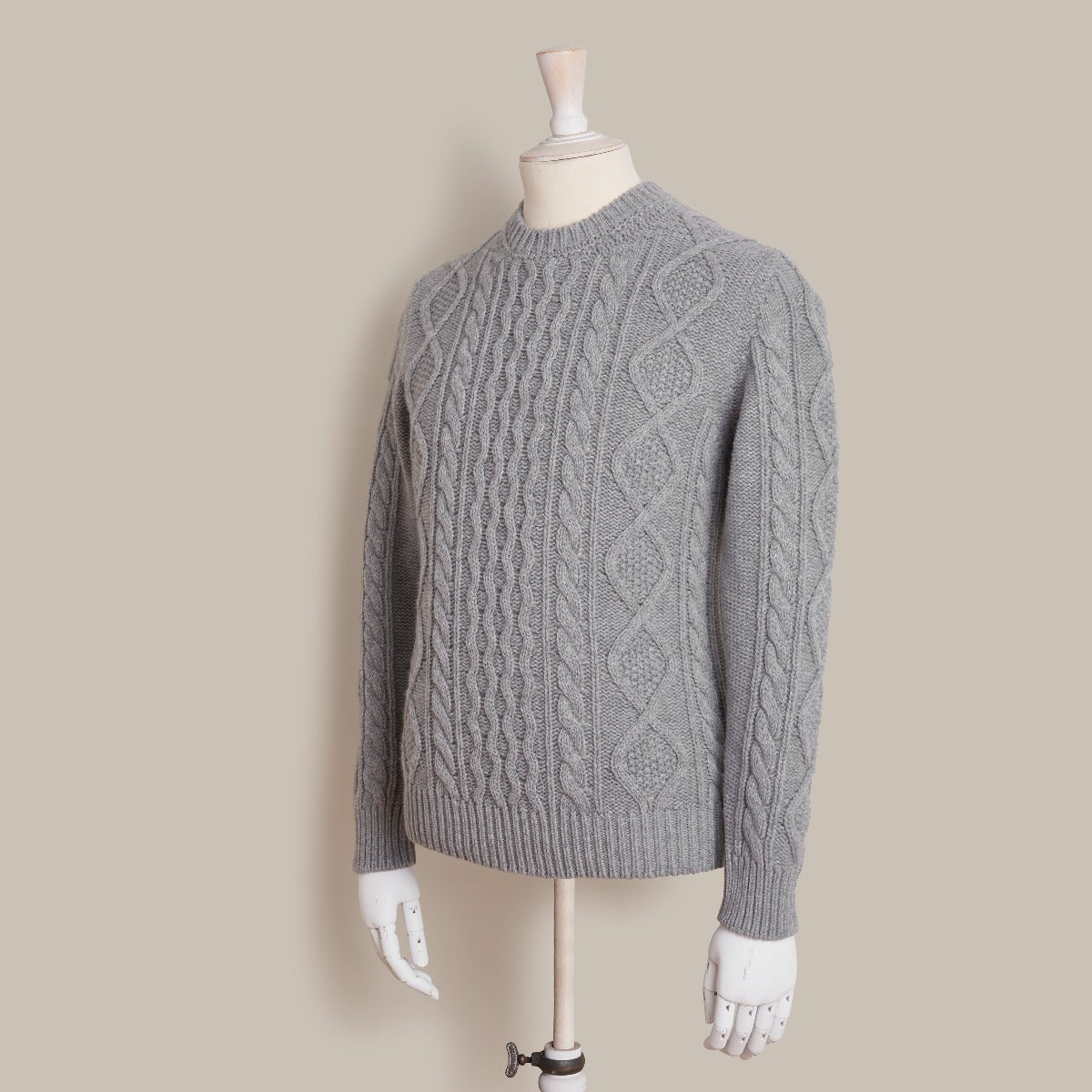 Aran Knit Crew Neck Sweater grey