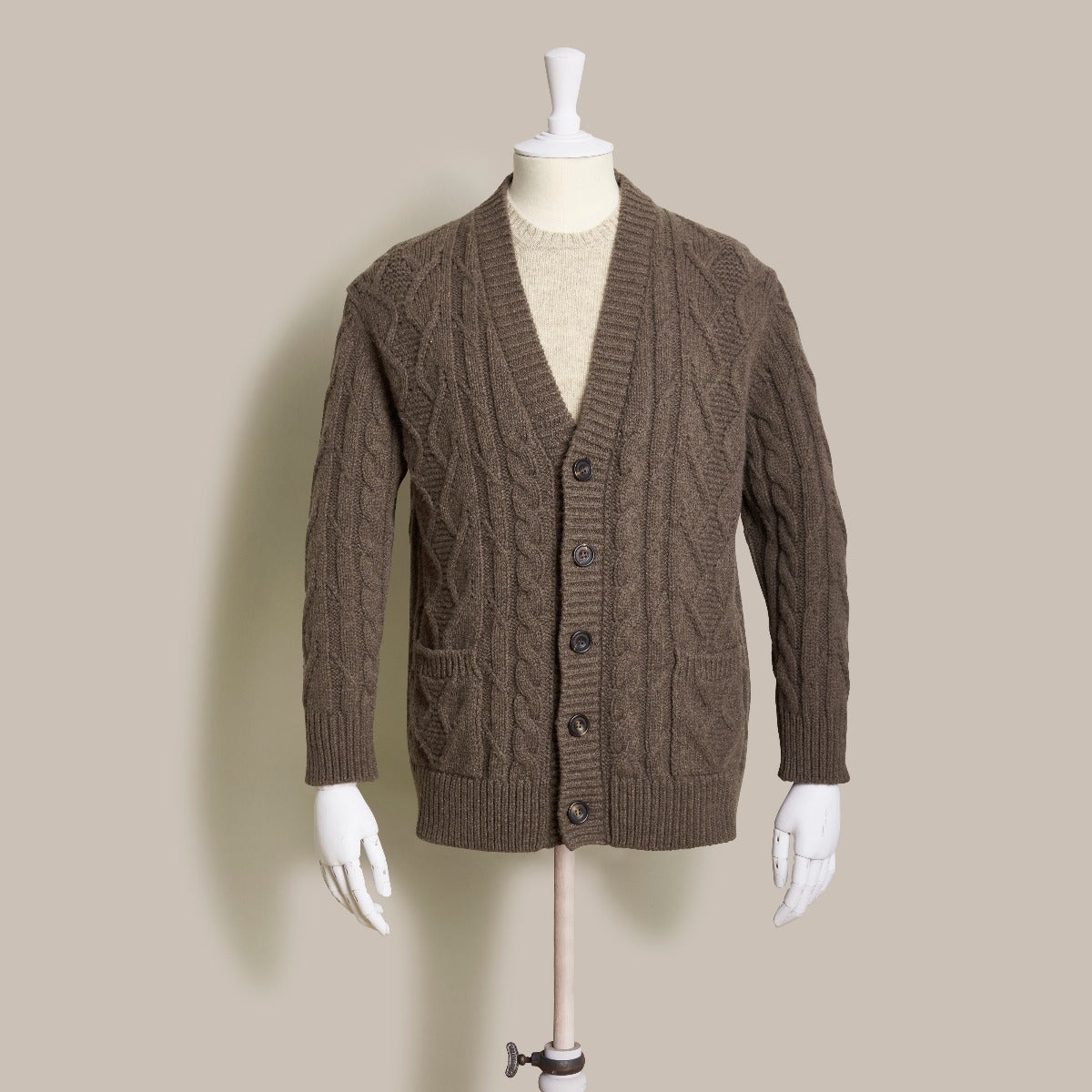 Cable Knit Cardigan In Brown