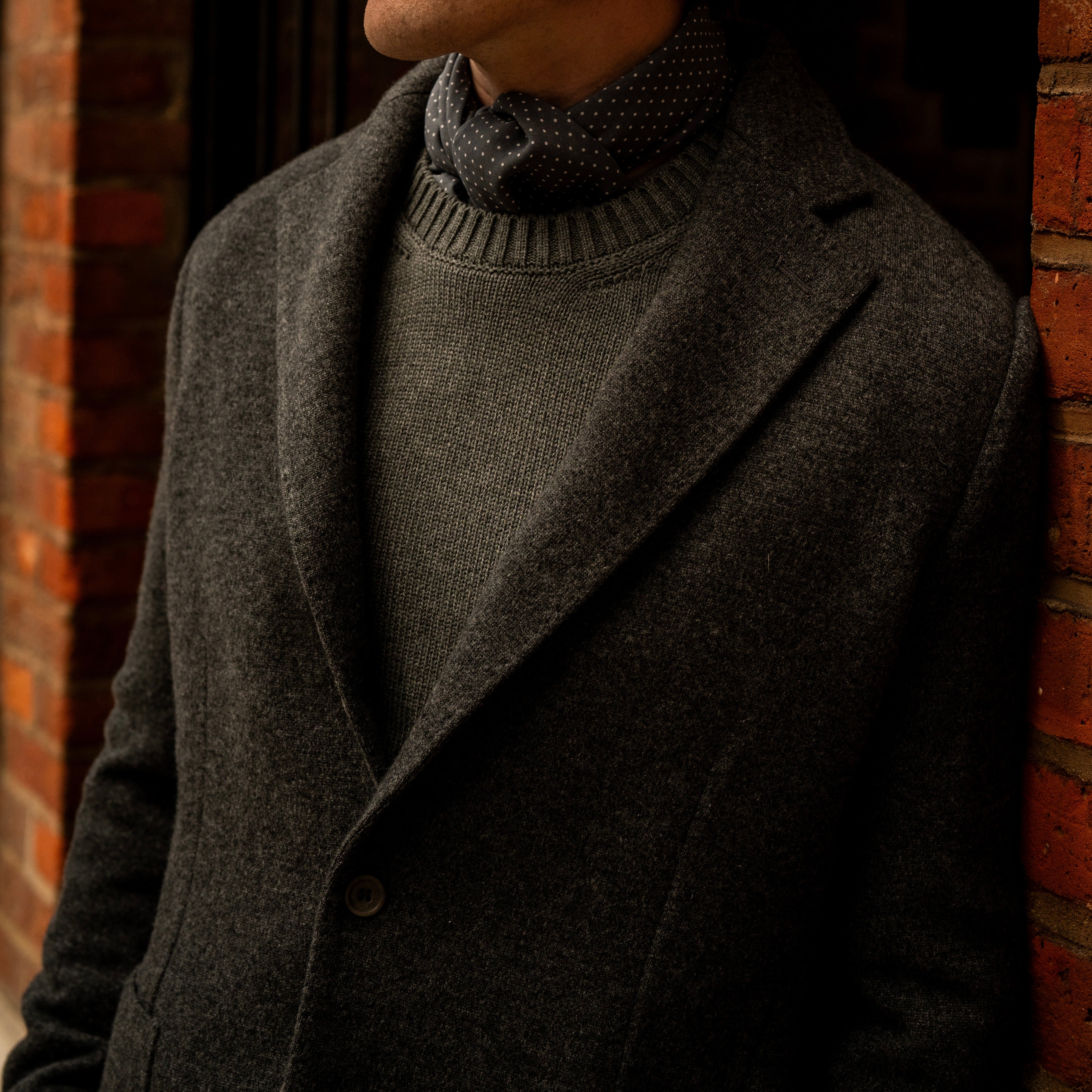 Single Breasted Cashmere Blend Unstructured Knitted Blazer in Grey