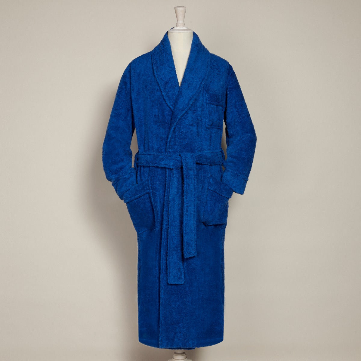 Single-Breasted Cotton Towelling Dressing Gown In Blue