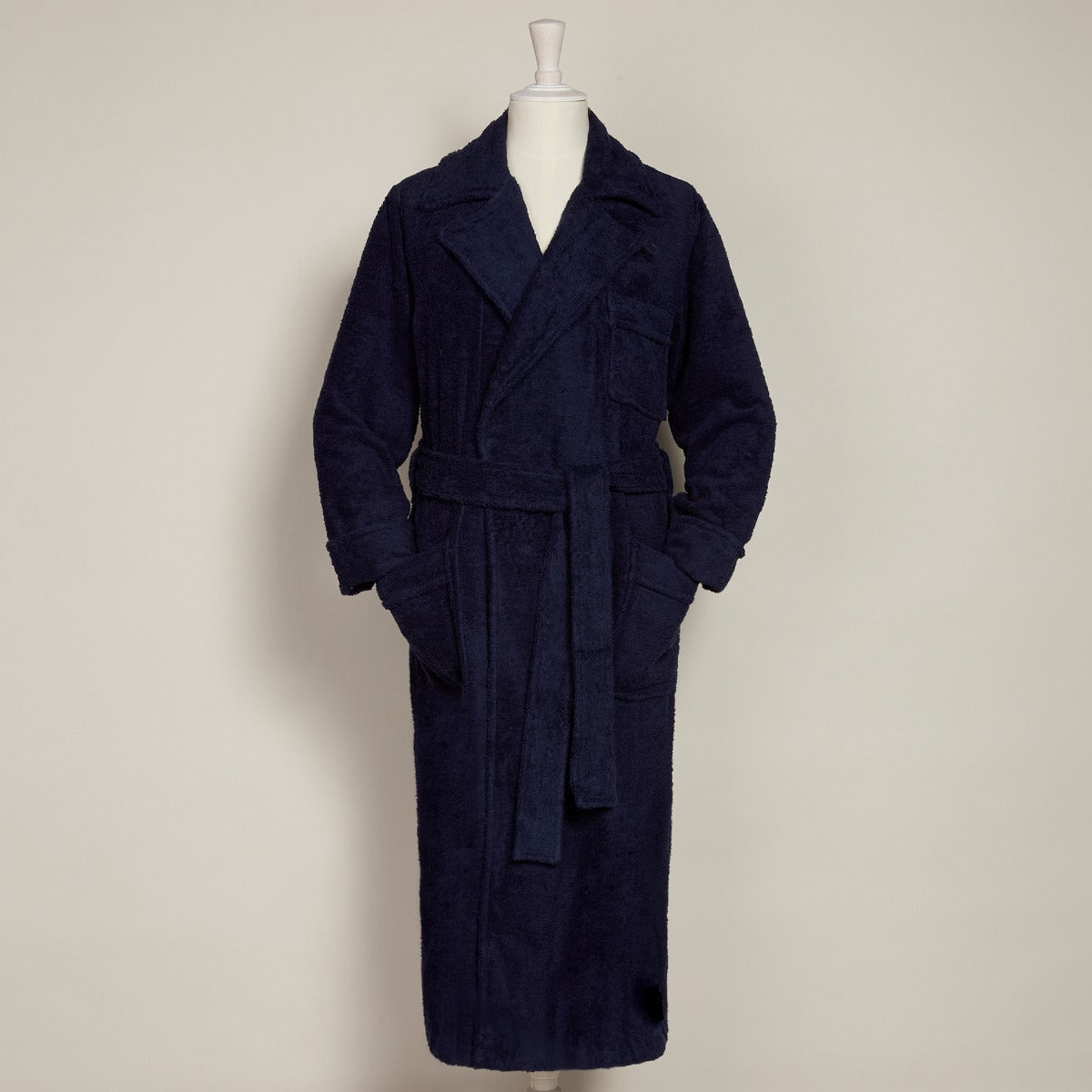 Double-Breasted Cotton Towelling Dressing Gown In Navy