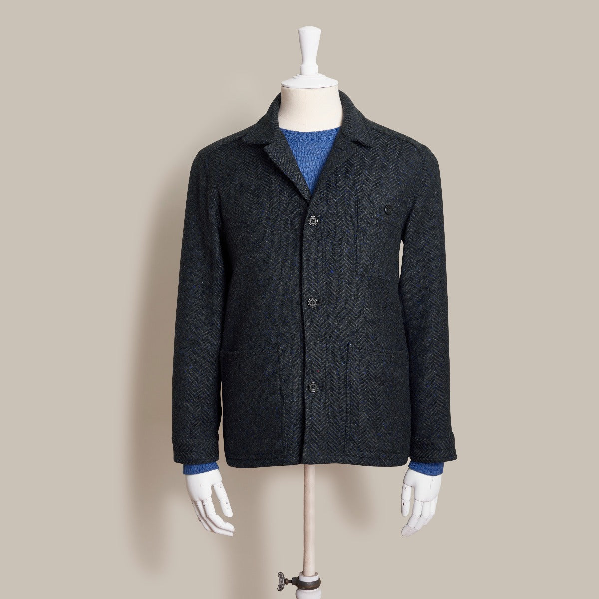 Handwoven Herringbone Jacket No. 2 In Navy