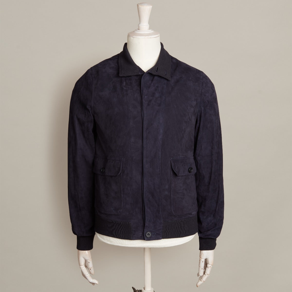 Suede Blouson Jacket In Navy