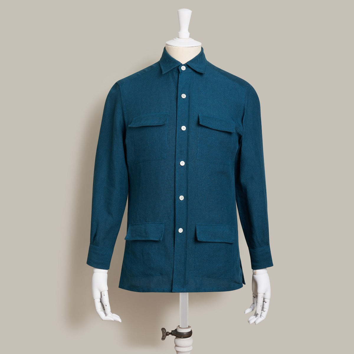 Linen Safari Overshirt In Teal