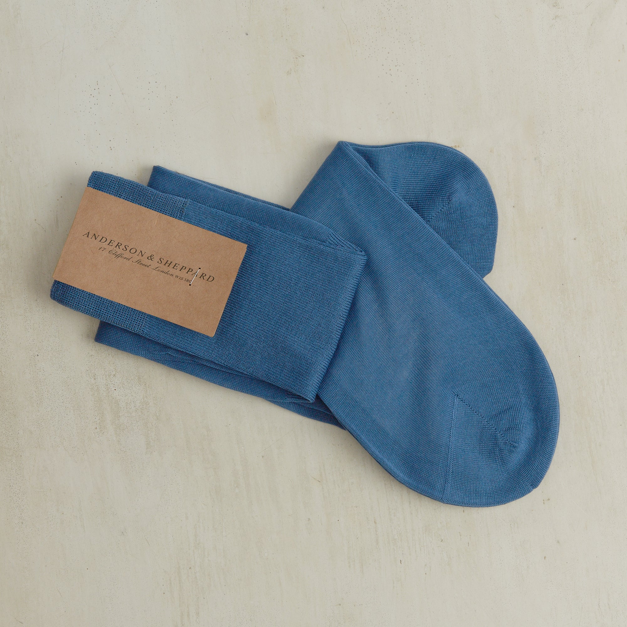 Long Plain Cotton Socks In Mid Blue