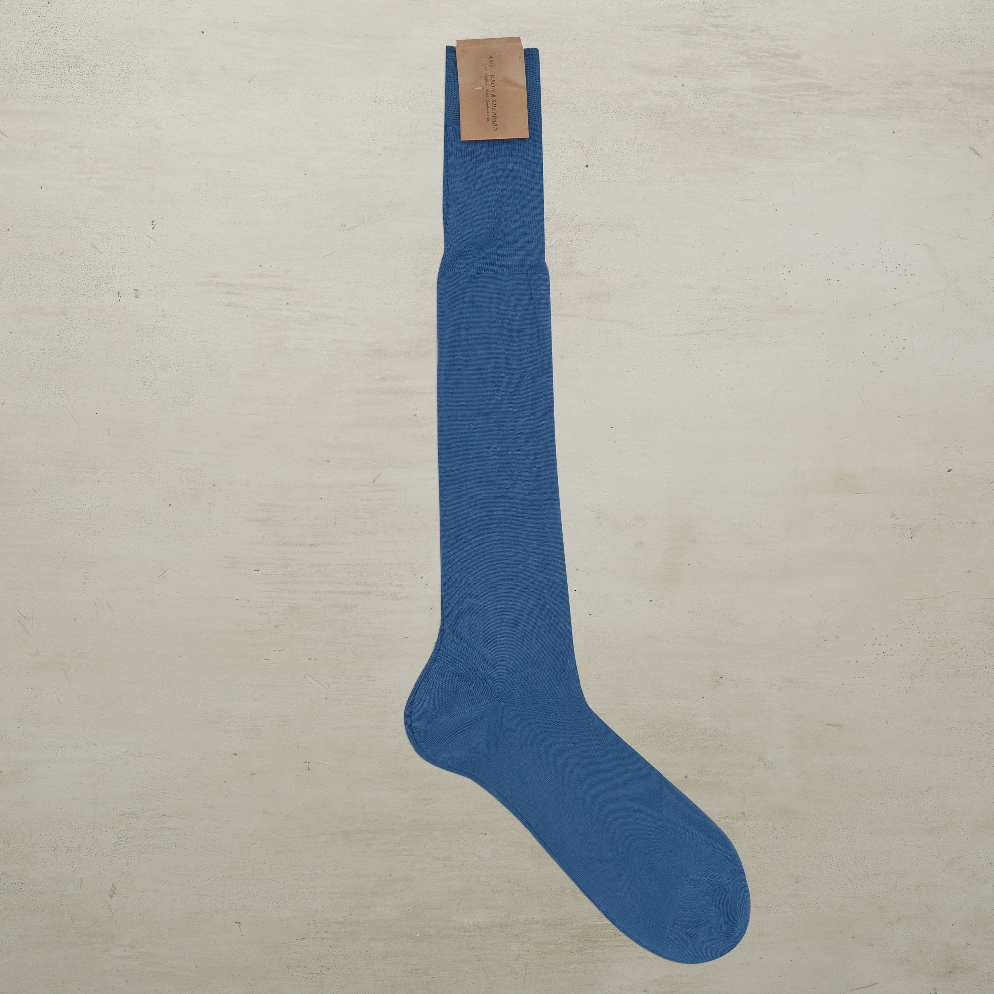 Long Plain Cotton Socks In Mid Blue