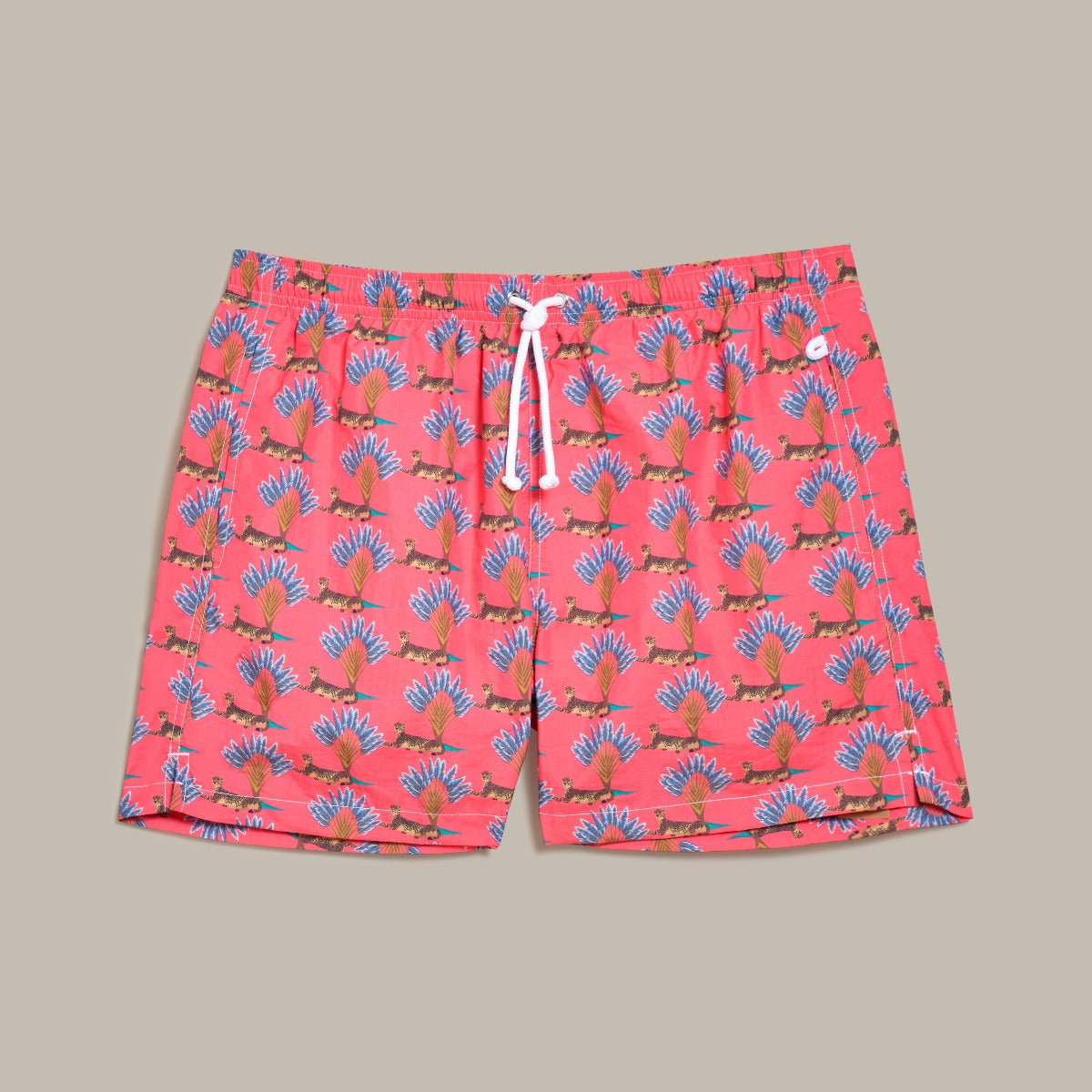 Leopard Print Swimming Trunks In Coral