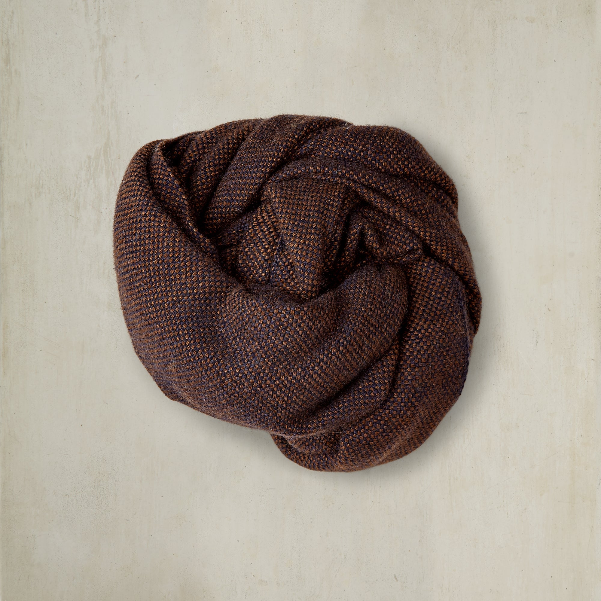Cashmere Birds-Eye Weave Scarf In Navy and Brown