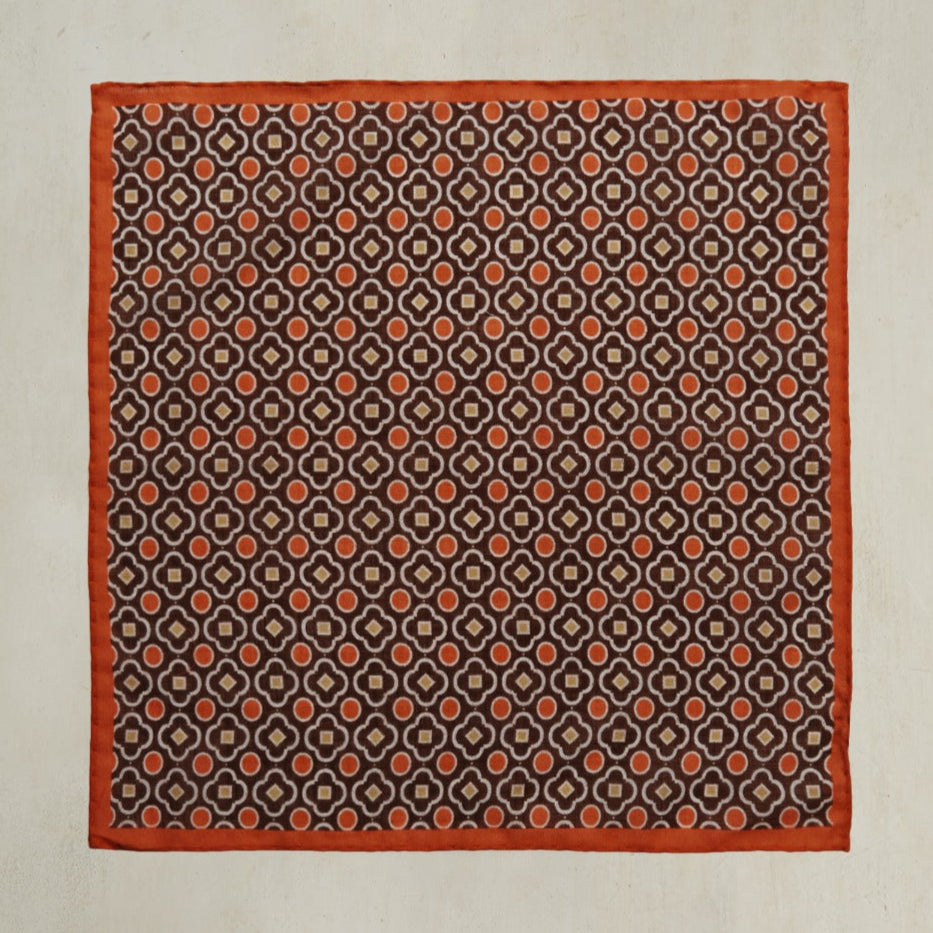 Cotton Mosaic Pocket Square In Brown And Rust