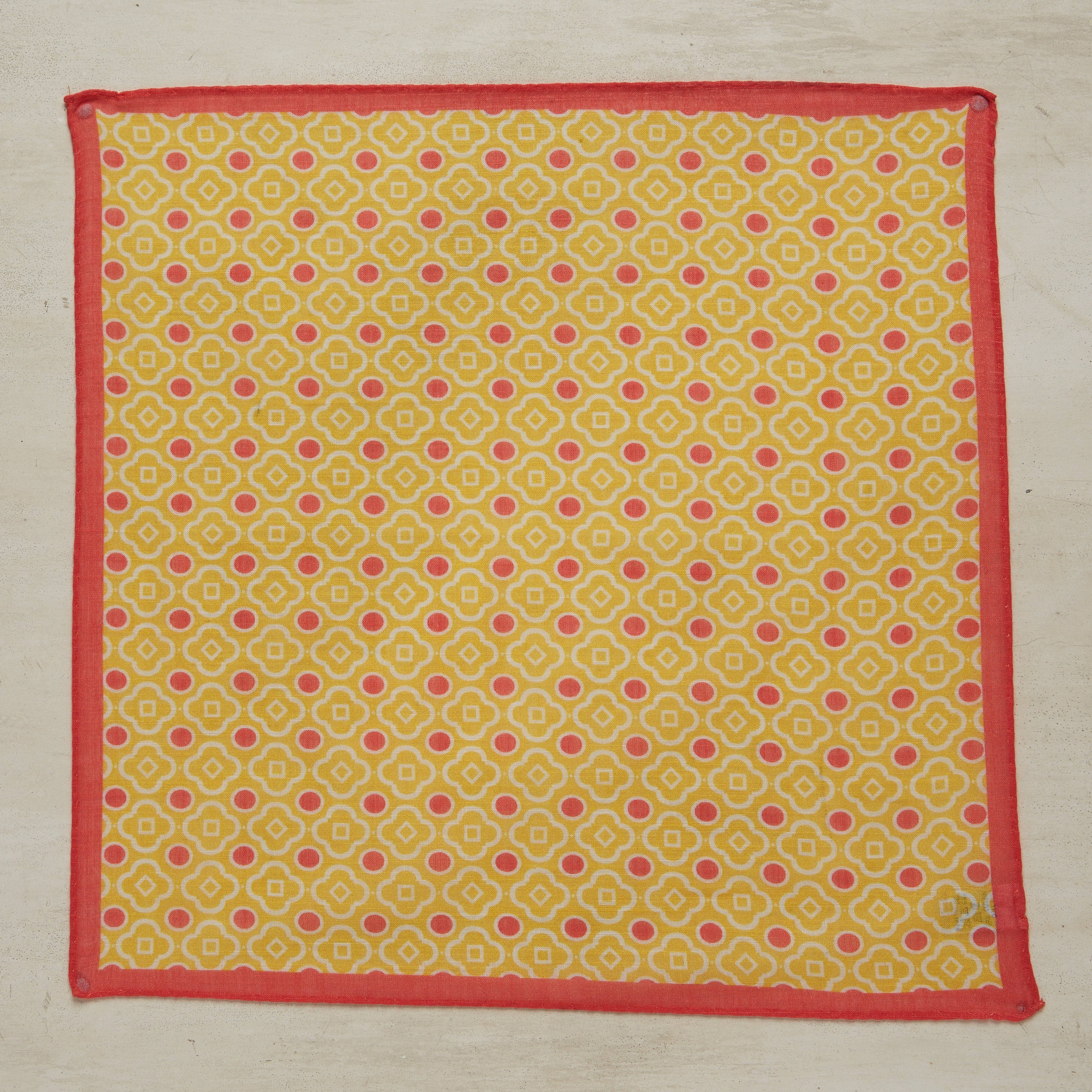 Cotton Mosaic Pocket Square In Yellow and Coral