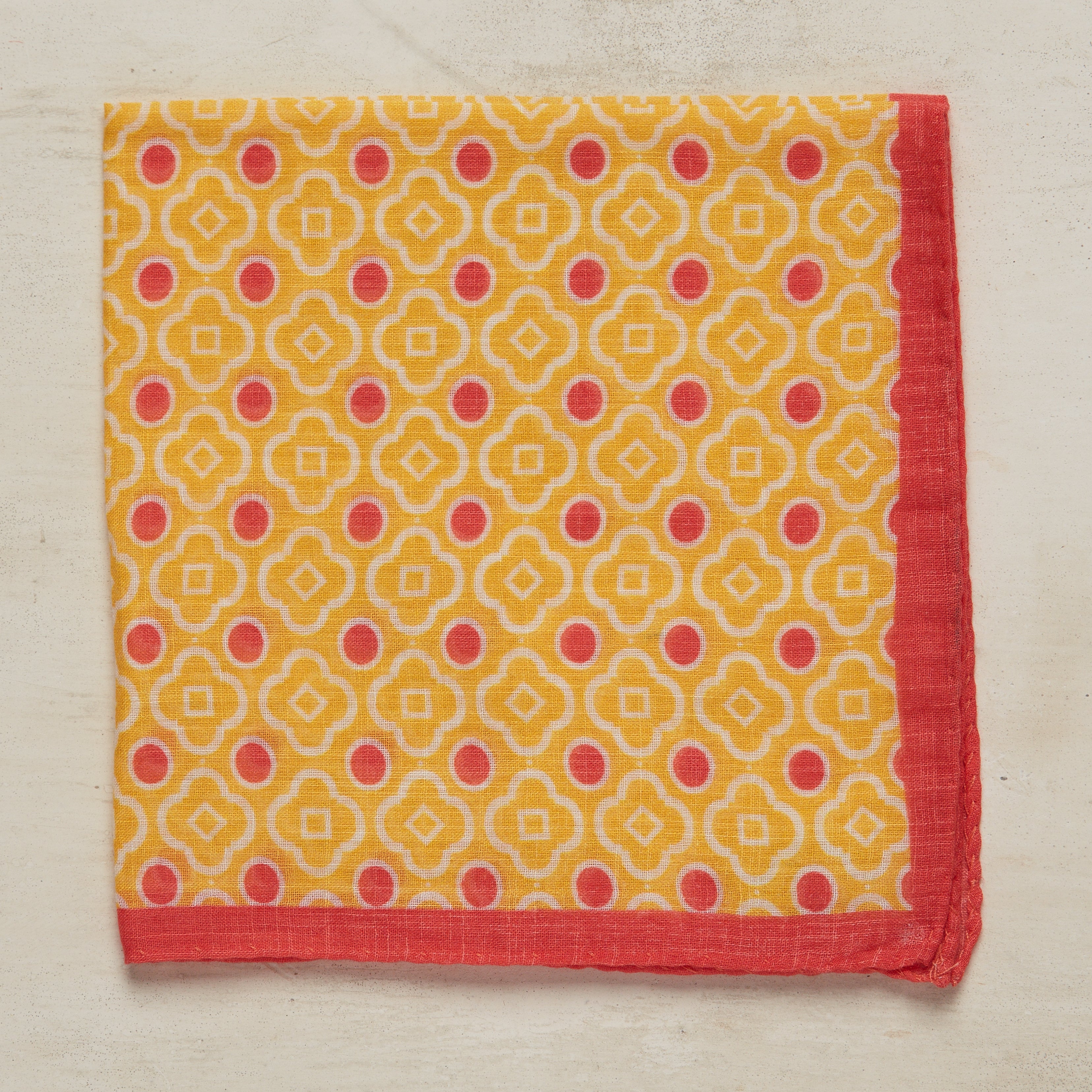 Cotton Mosaic Pocket Square In Yellow and Coral