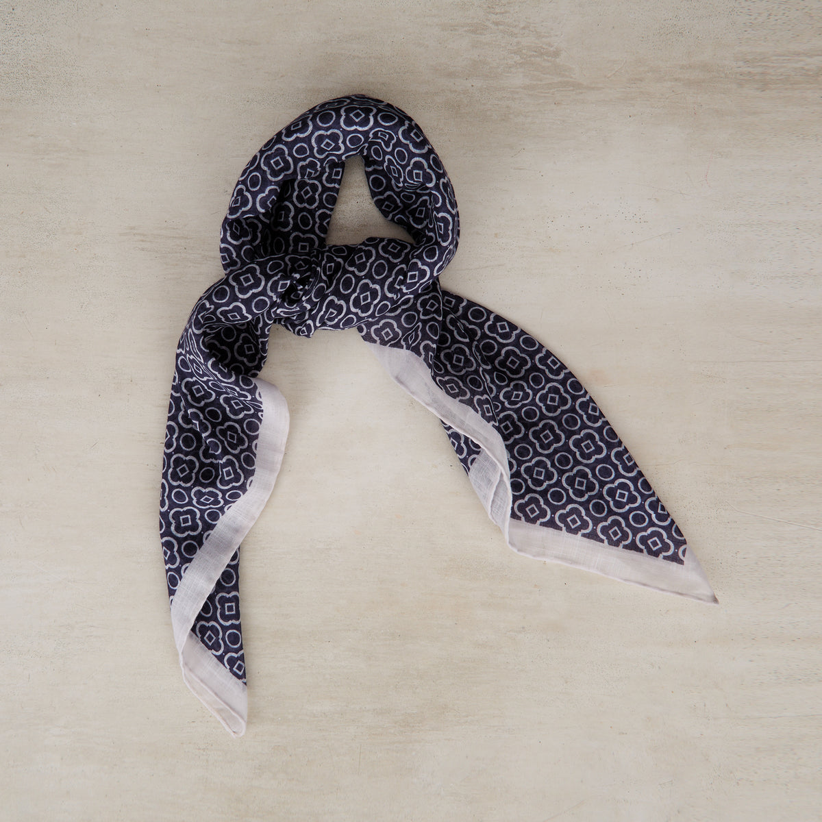 Cotton Mosaic Print Neckerchief Navy