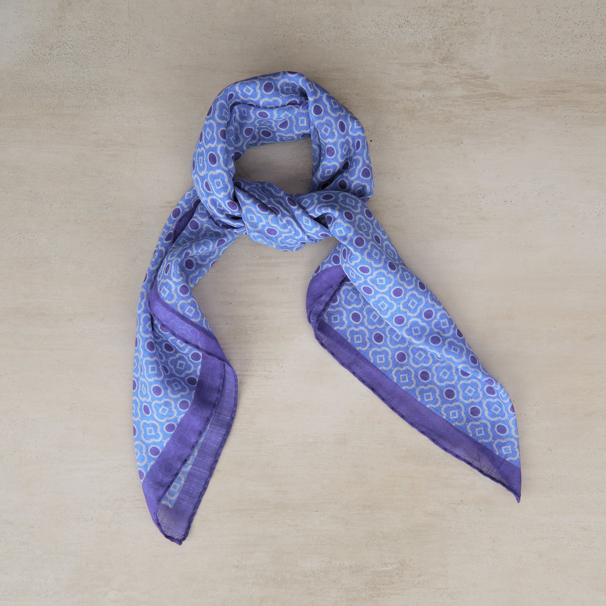 Cotton Mosaic Print Neckerchief In Sky and Indigo