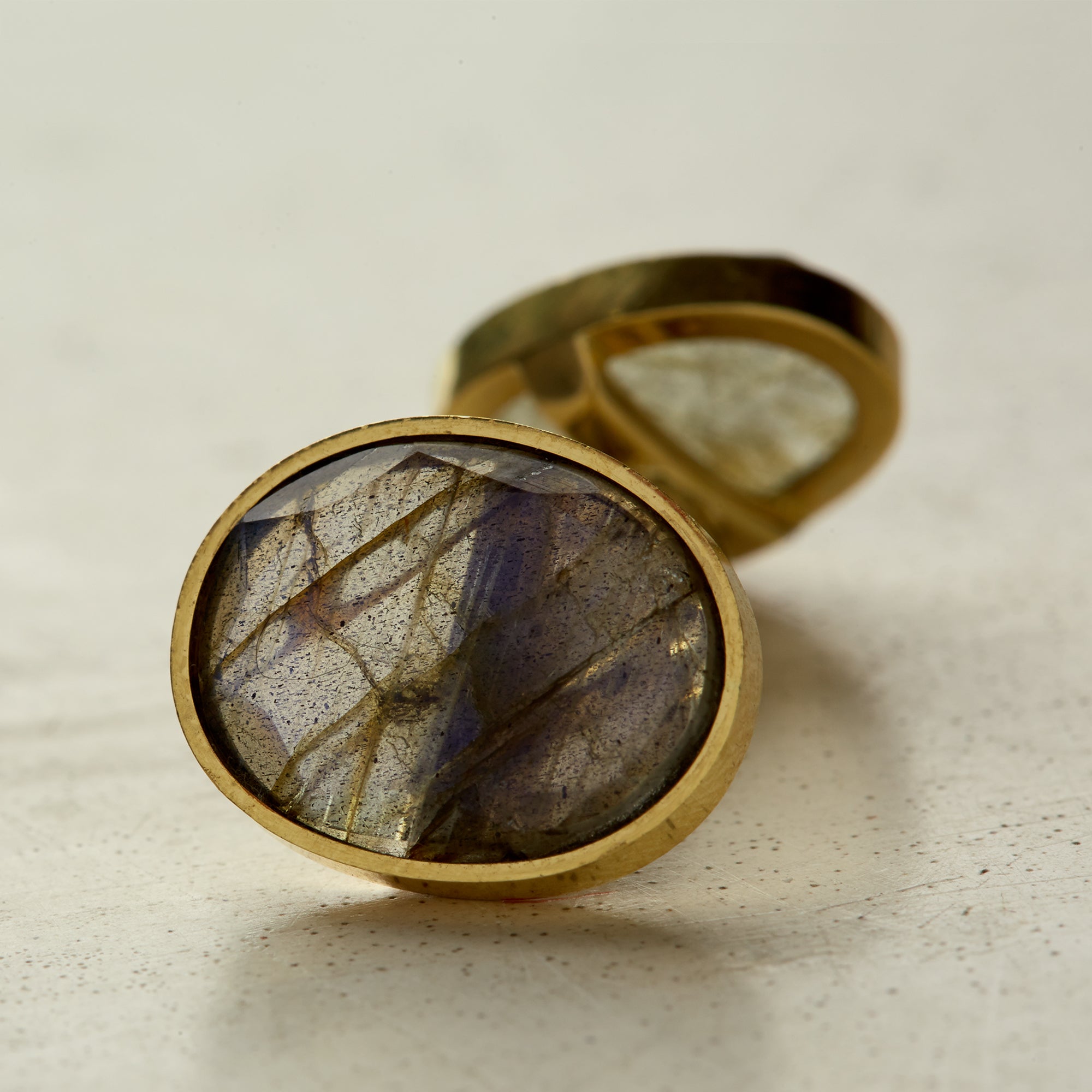 Gold Cufflinks With Labradorite Stone