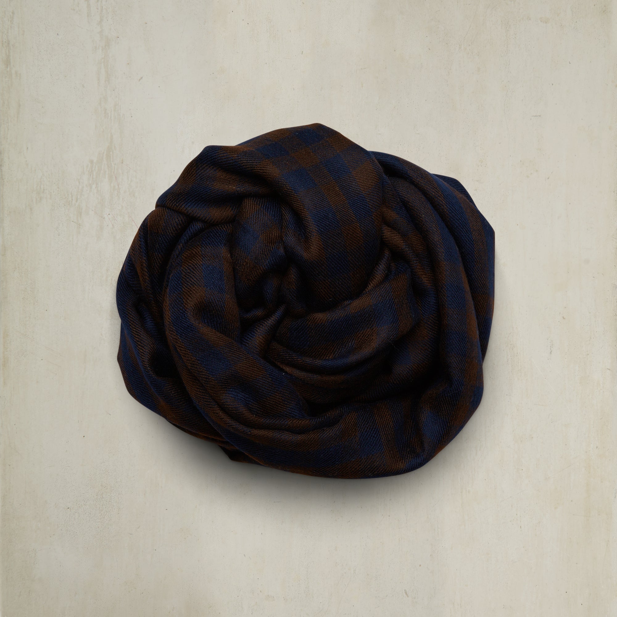 Small Check Cashmere Scarf In Navy And Brown