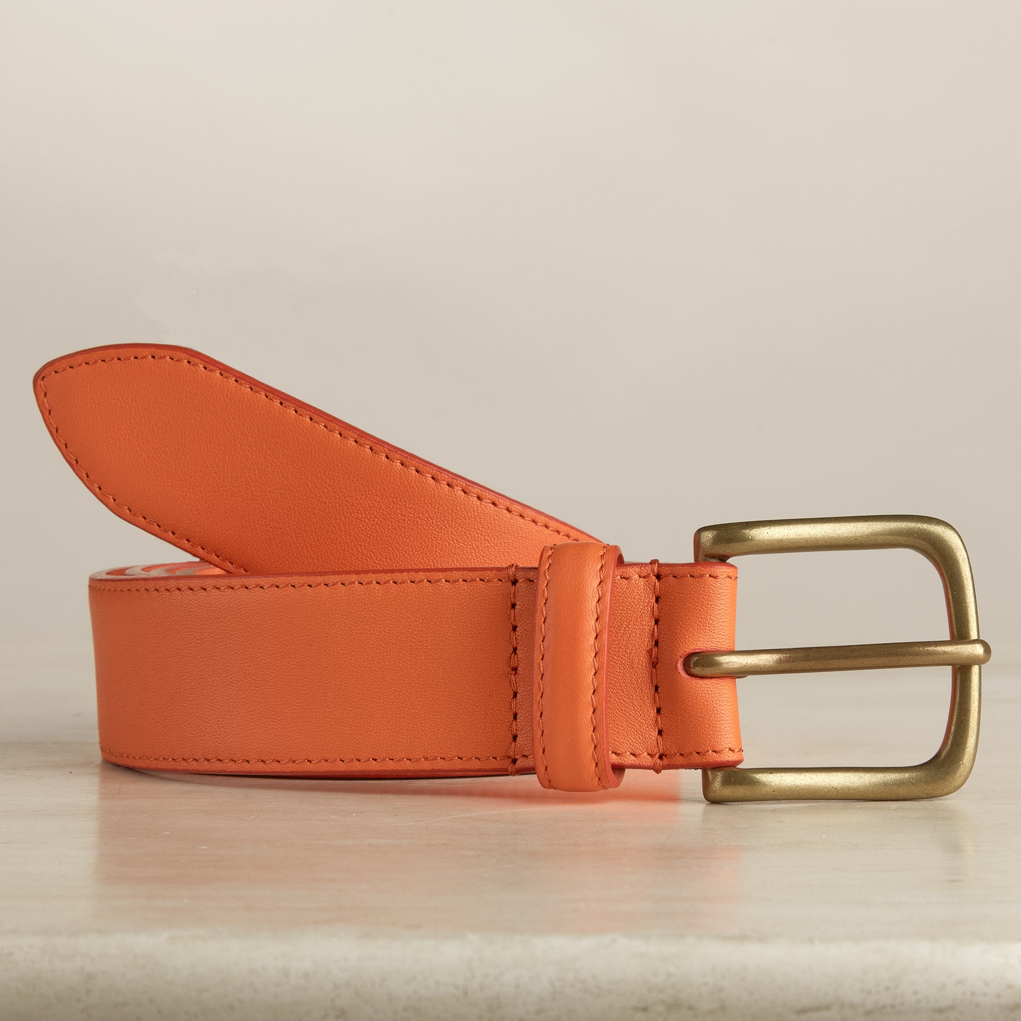 Plain Leather Belt in Orange