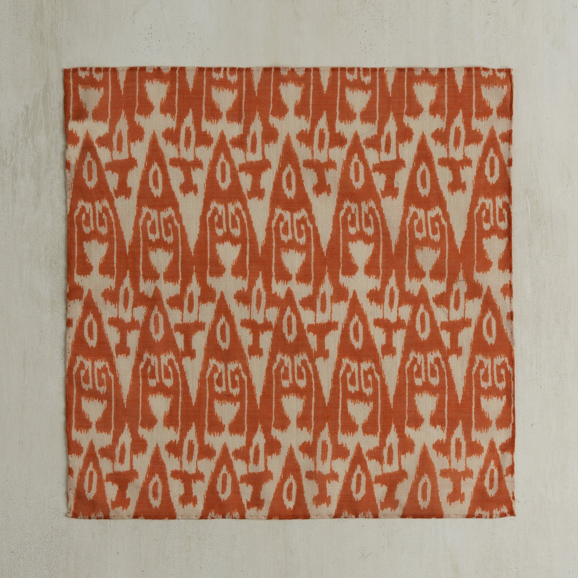 Cotton Ikat Pocket Square In Rust And Cream