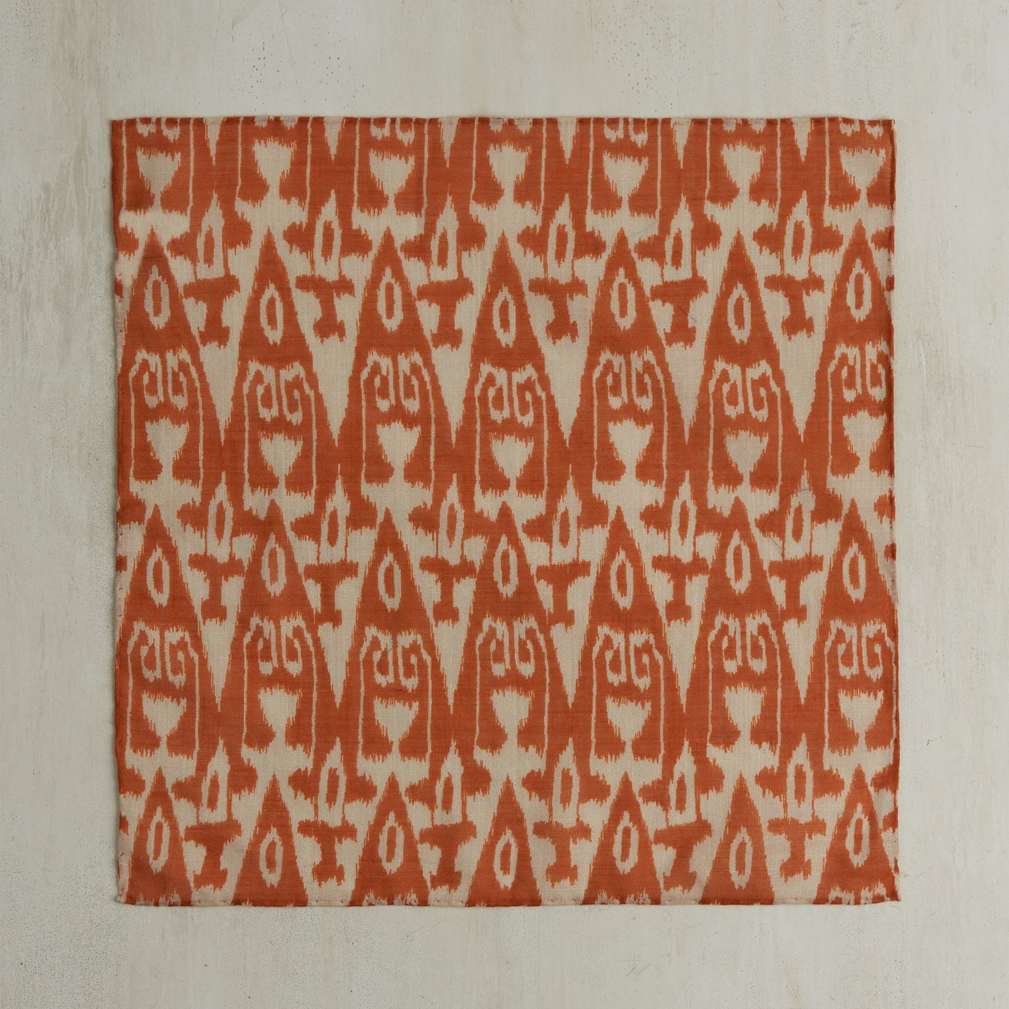 Cotton Ikat Pocket Square in Rust and White