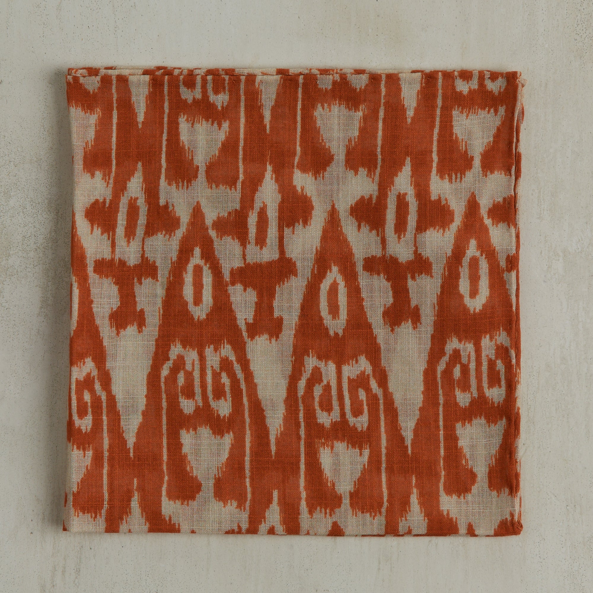 Cotton Ikat Pocket Square In Rust And Cream