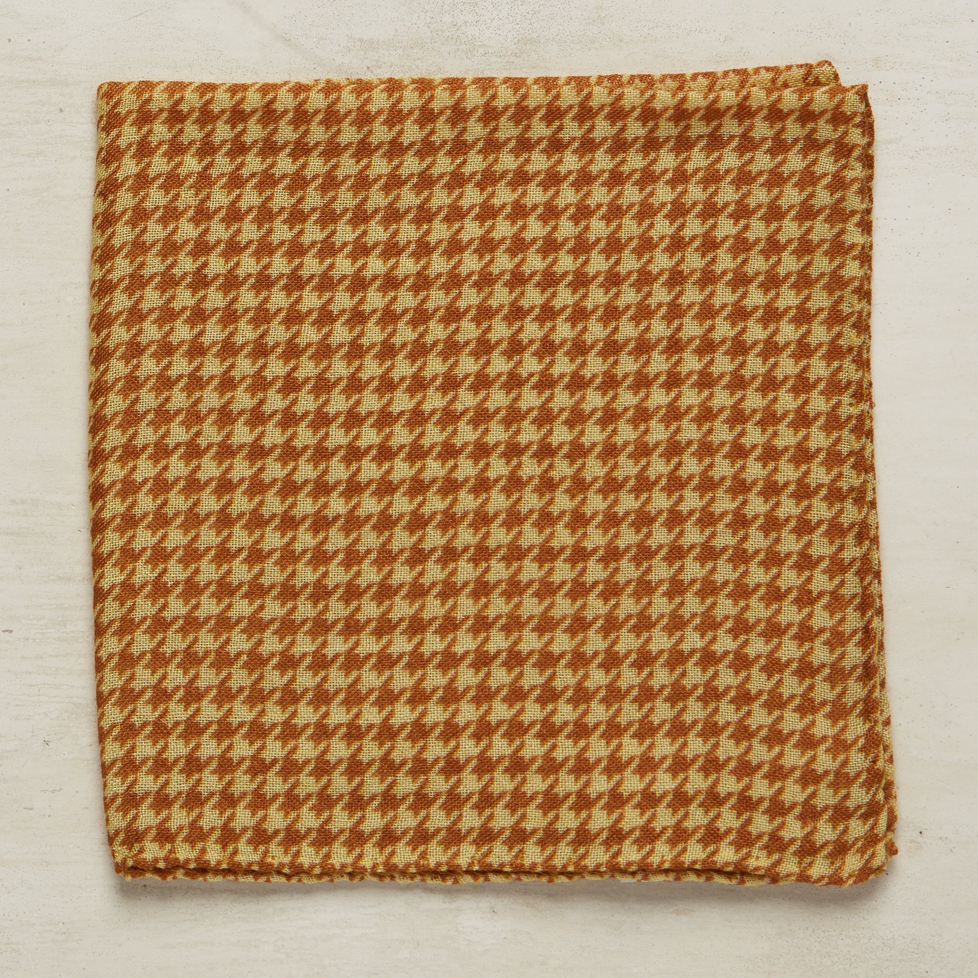 Wool And Silk Houndstooth Pocket Square In Gold