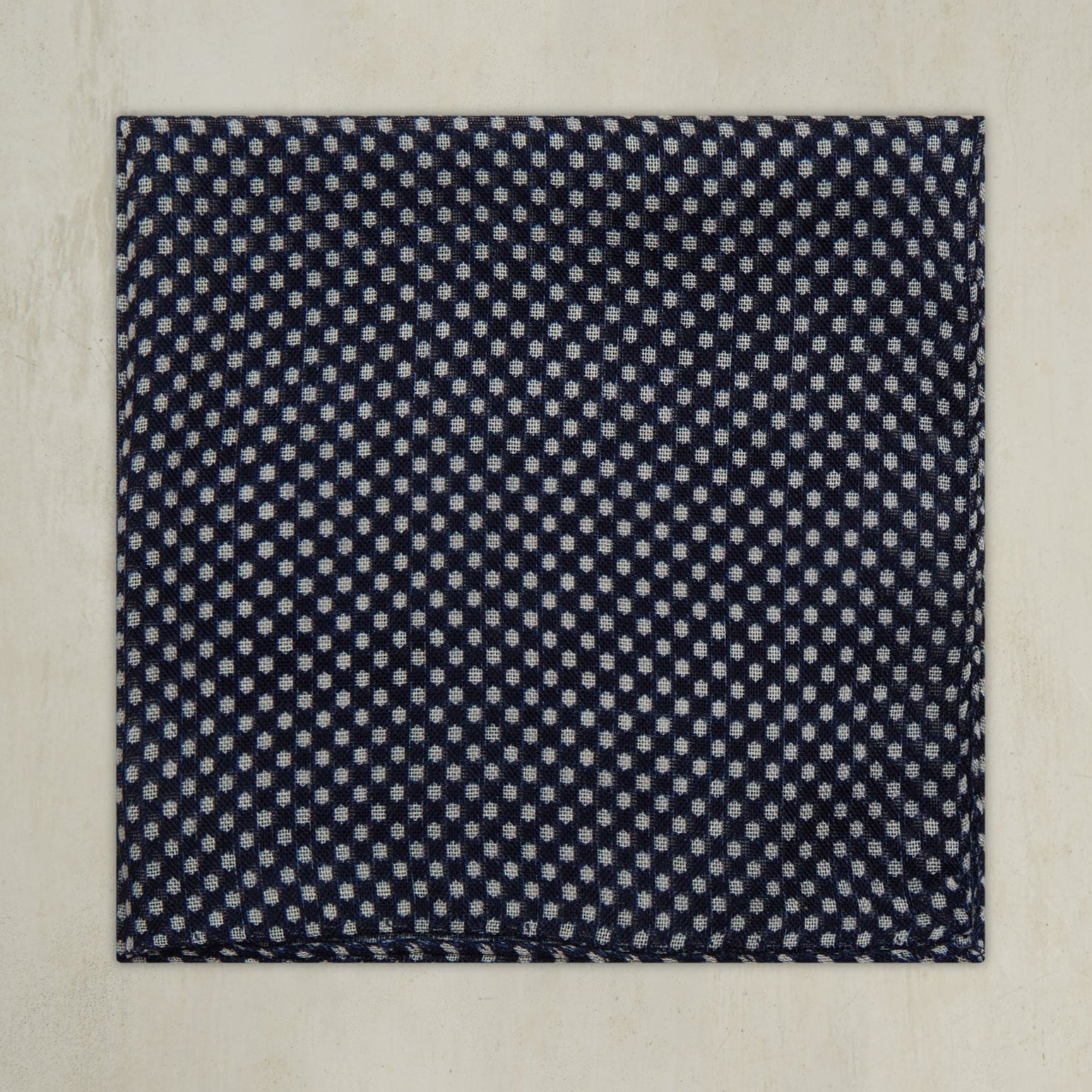 Wool And Silk Blend Pocket Square With Medium Spots In Navy