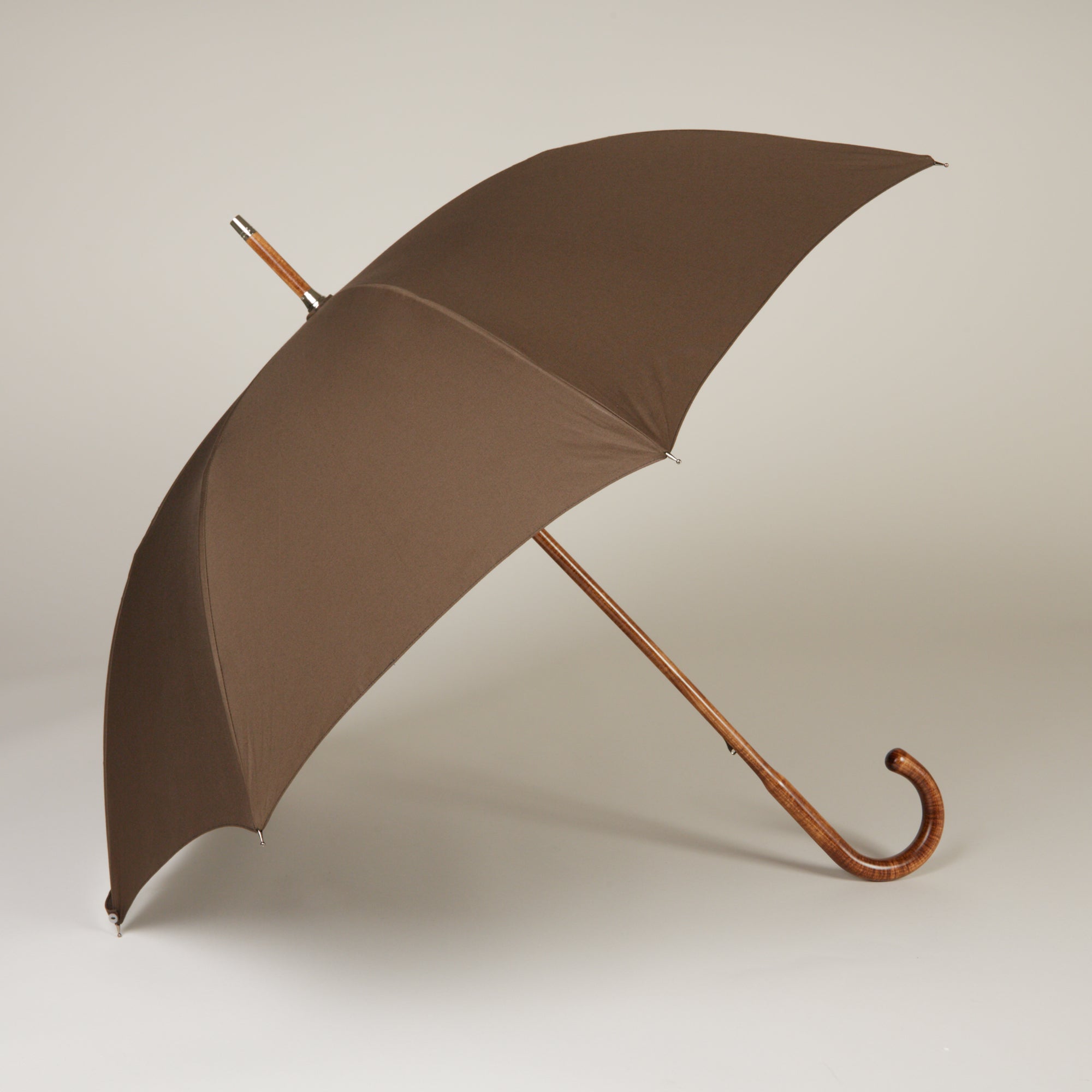 Cotton Umbrella With Maple Handle In Dark Brown