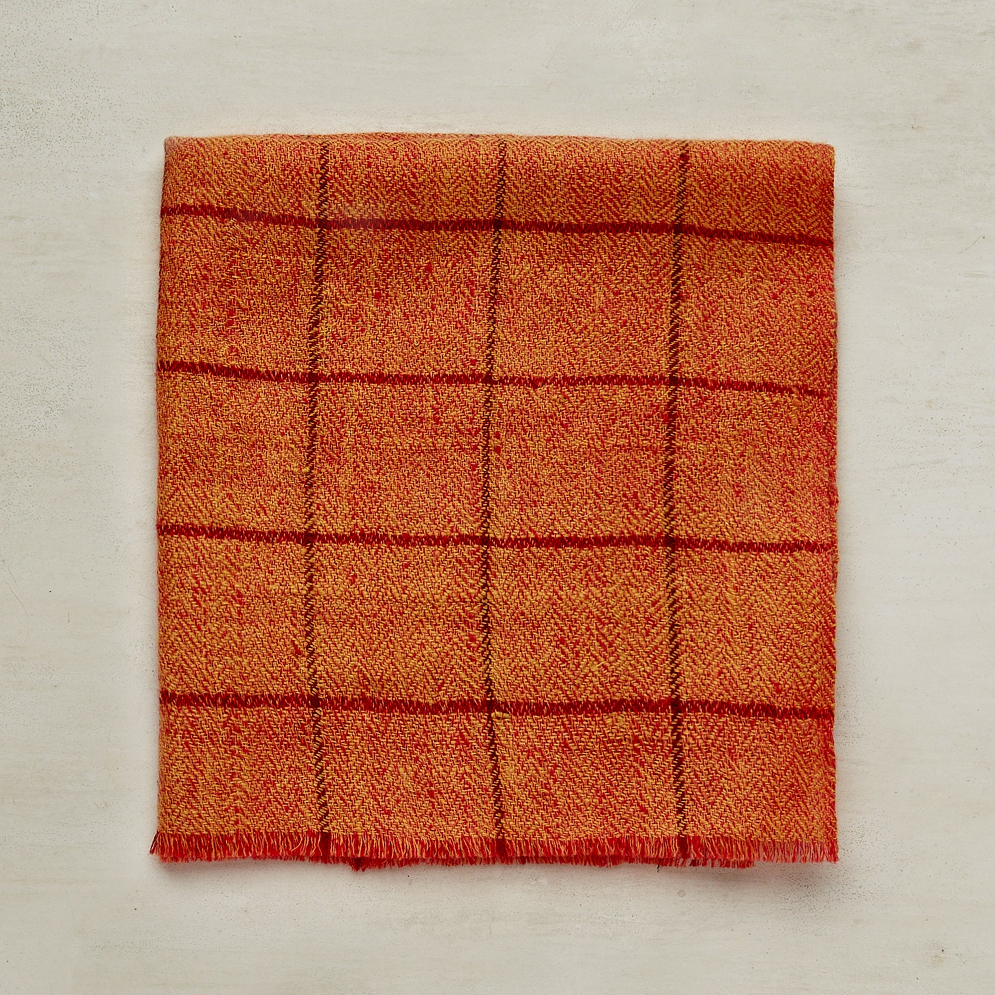 Cashmere Check Pocket Square In Light Orange And Red