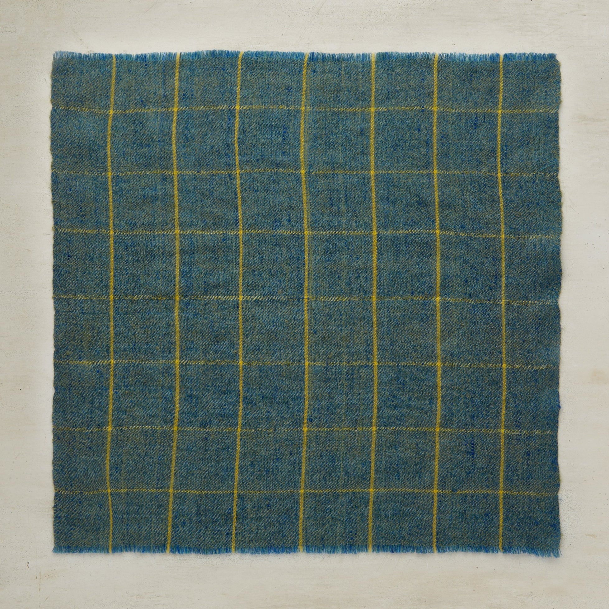 Check Cashmere Pocket Square In Teal And Yellow