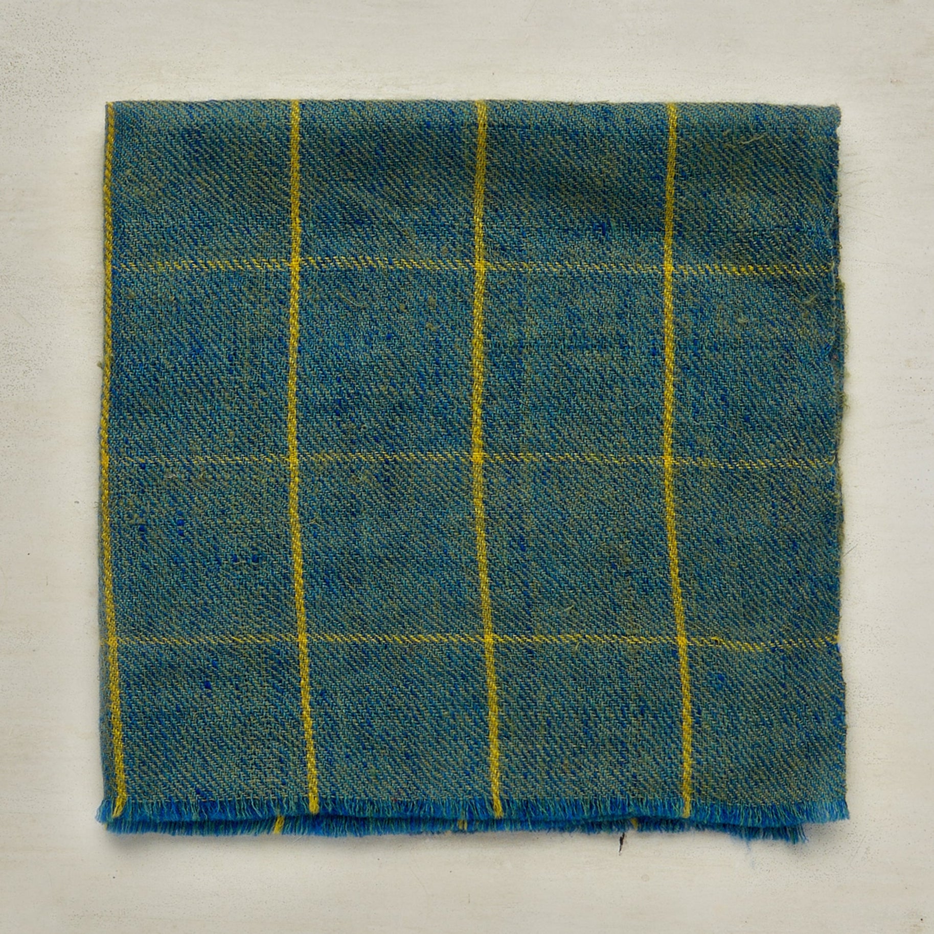 Check Cashmere Pocket Square In Teal And Yellow