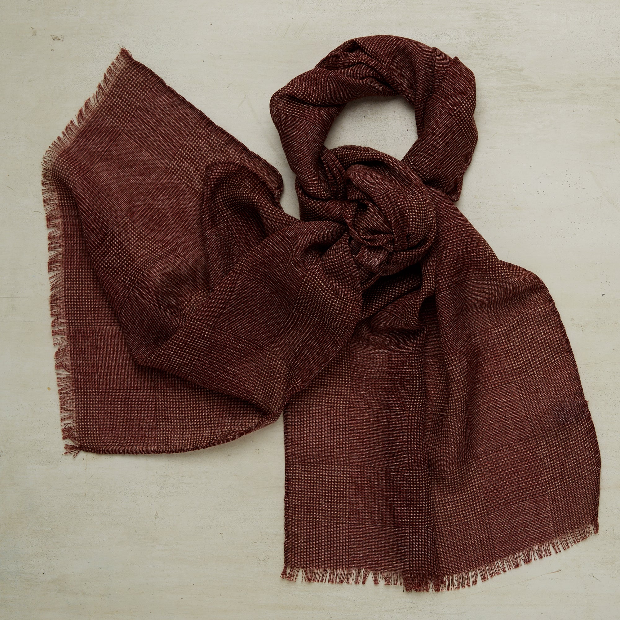 Wool And Silk Glen Check Scarf In Burgundy