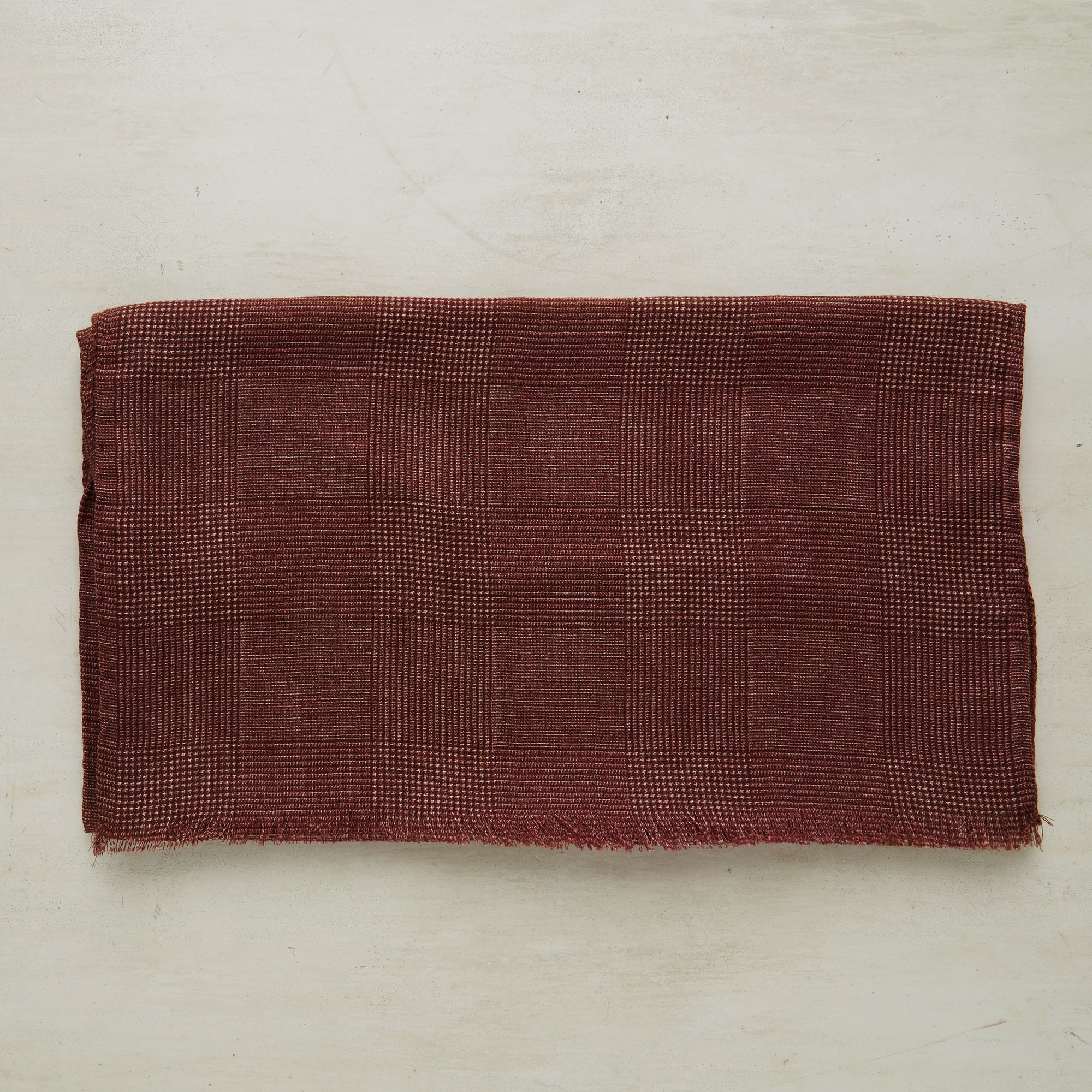 Wool And Silk Glen Check Scarf In Burgundy