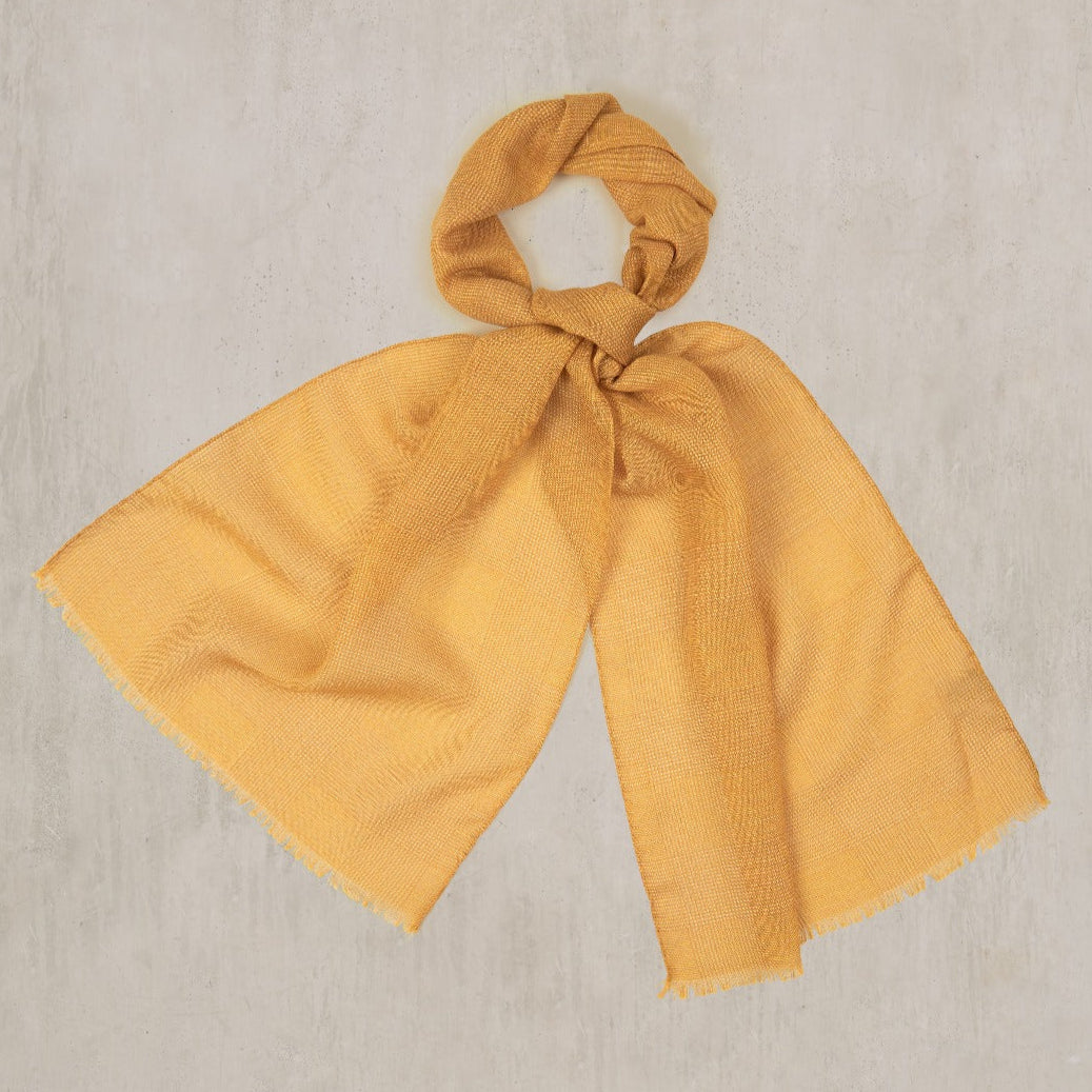 Wool And Silk Glen Check Scarf In Gold