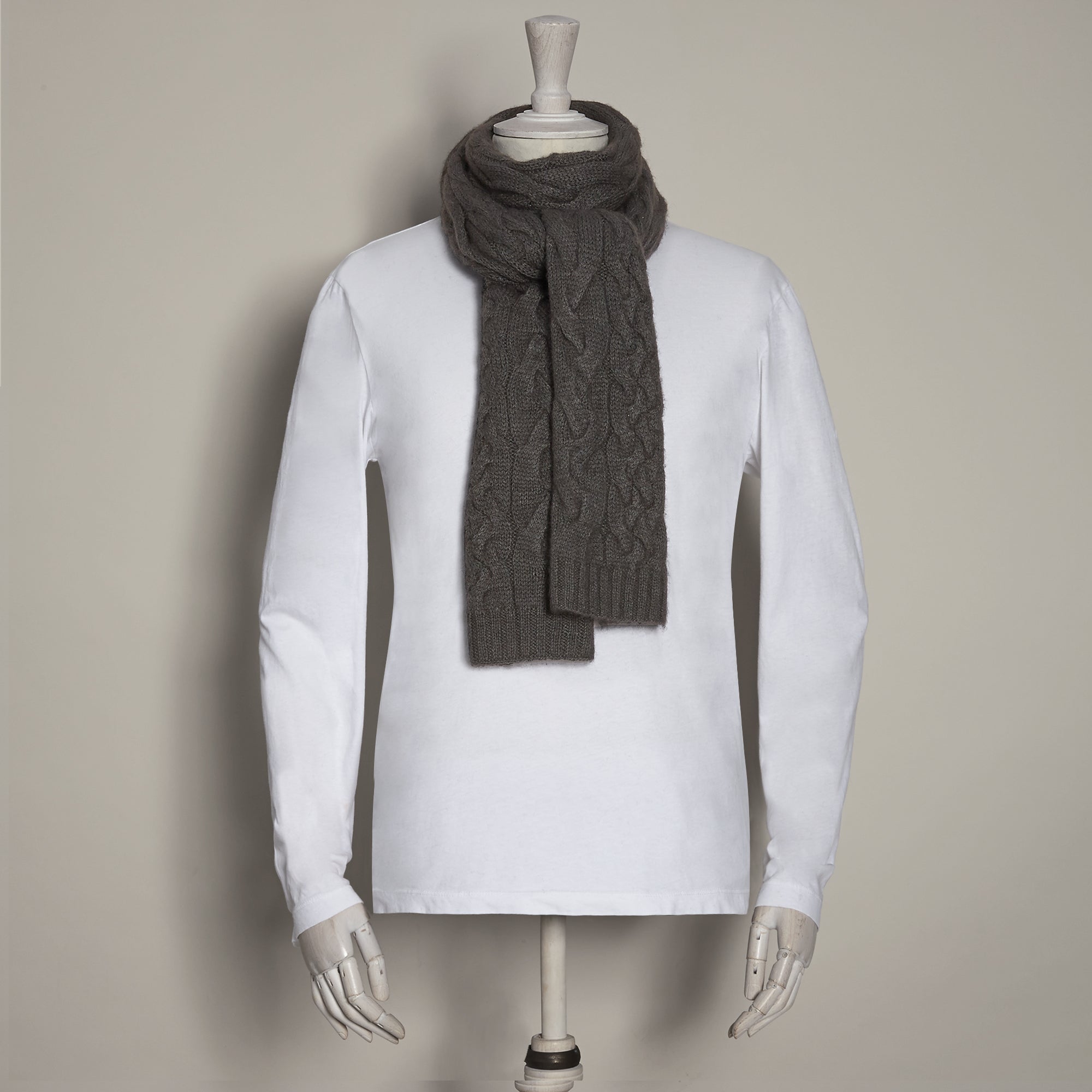 Muskox And Merino Cable Scarf In Grey