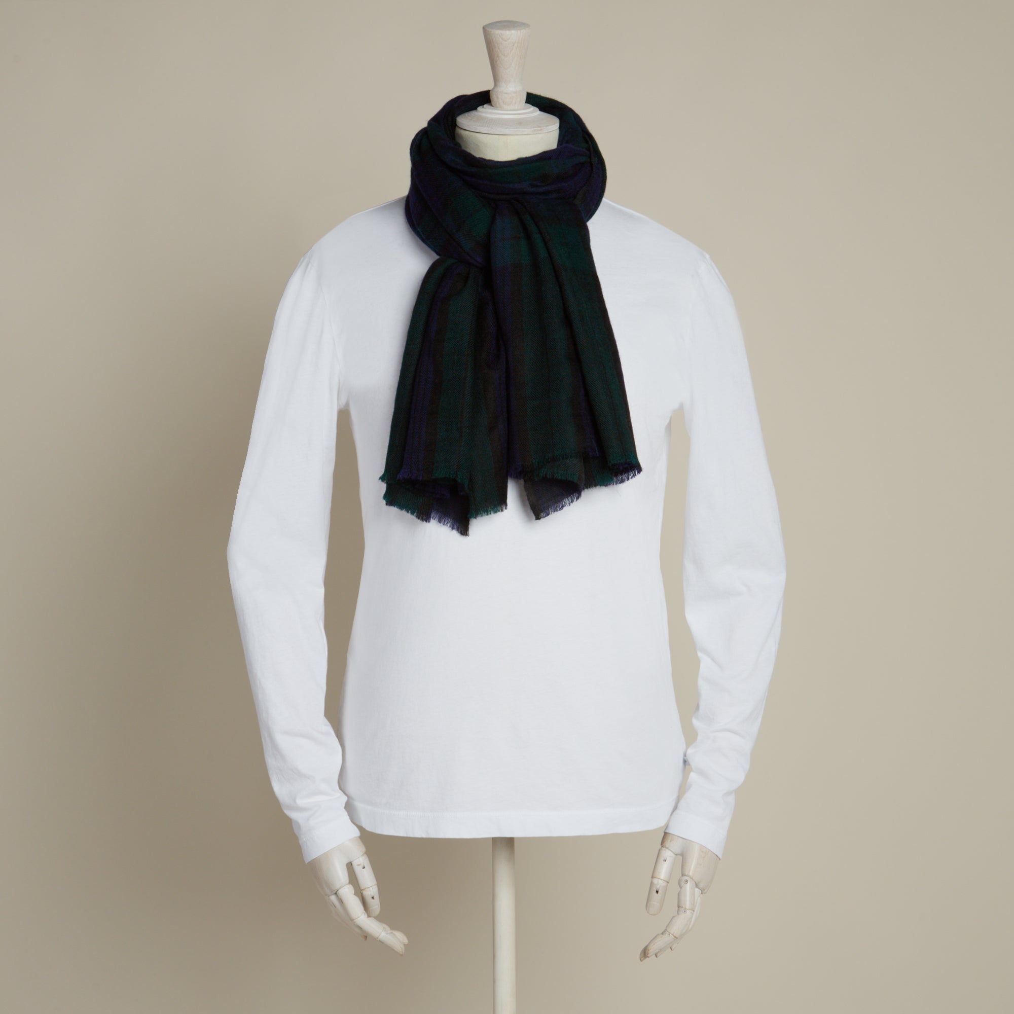 Tartan Check Cashmere Scarf In Dark Green And Navy