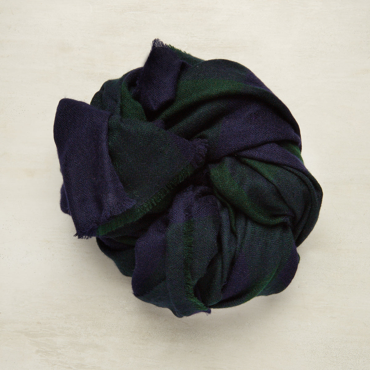 Large Check Cashmere Scarf Navy