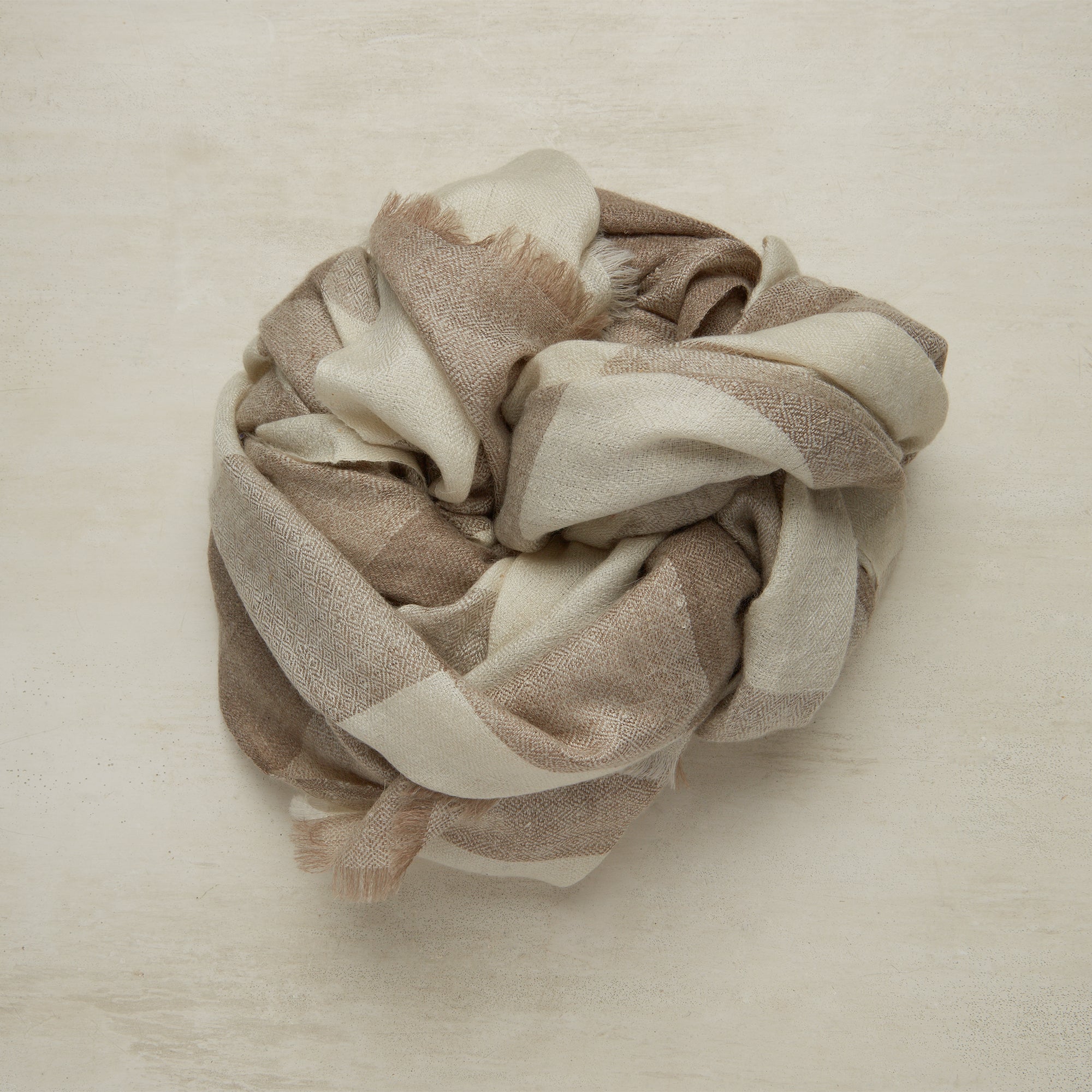 Large Check Cashmere Scarf In Oat And Cream