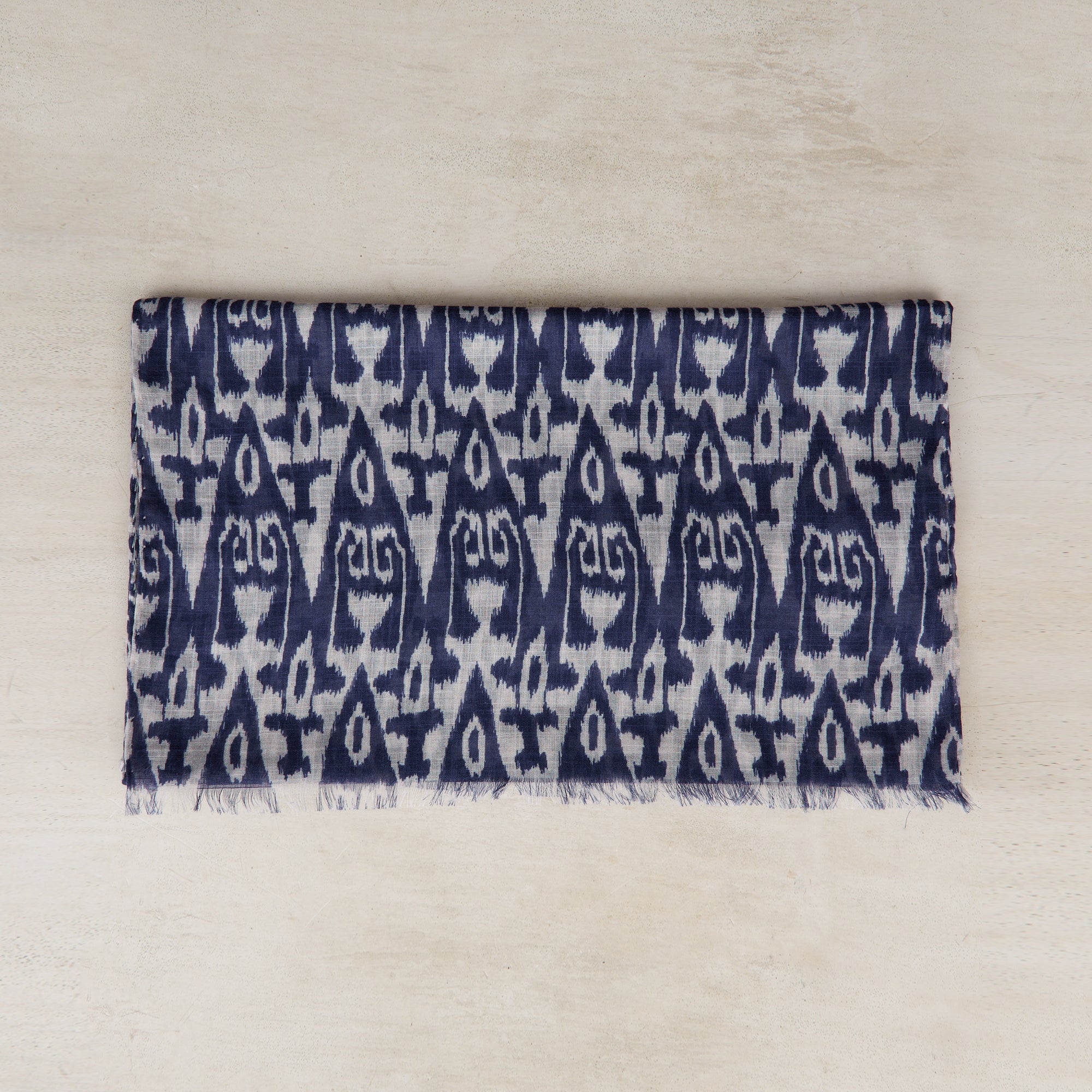 Lightweight Cotton Scarf With Ikat Print In Navy