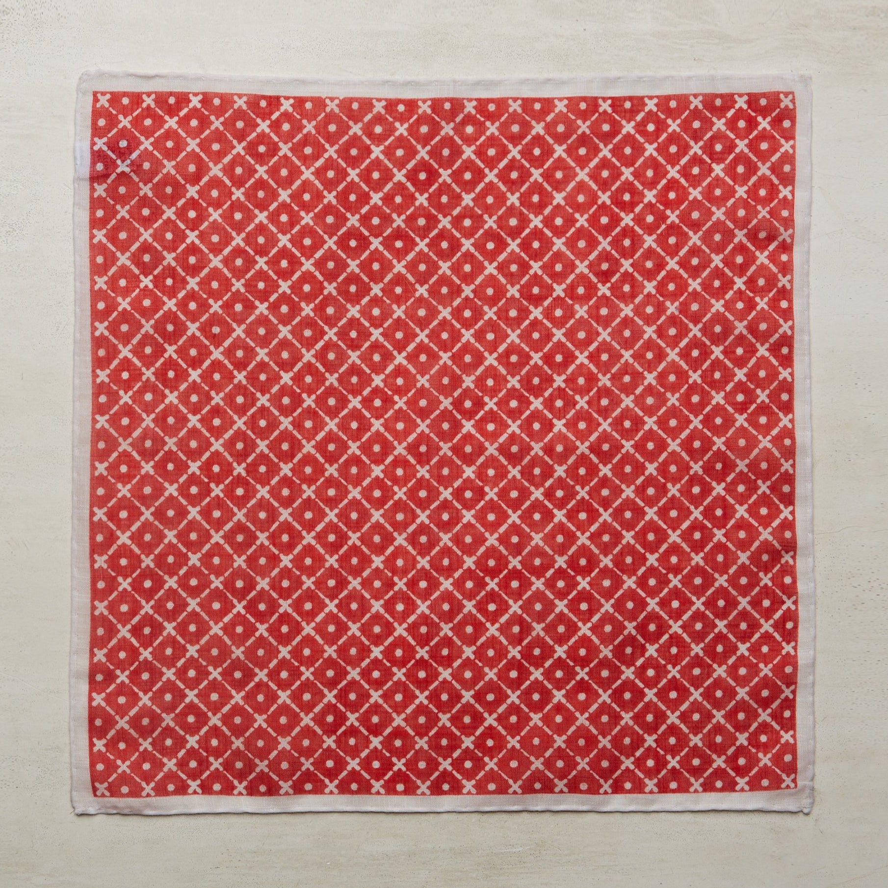 Tile Pattern Cotton Pocket Square In Red