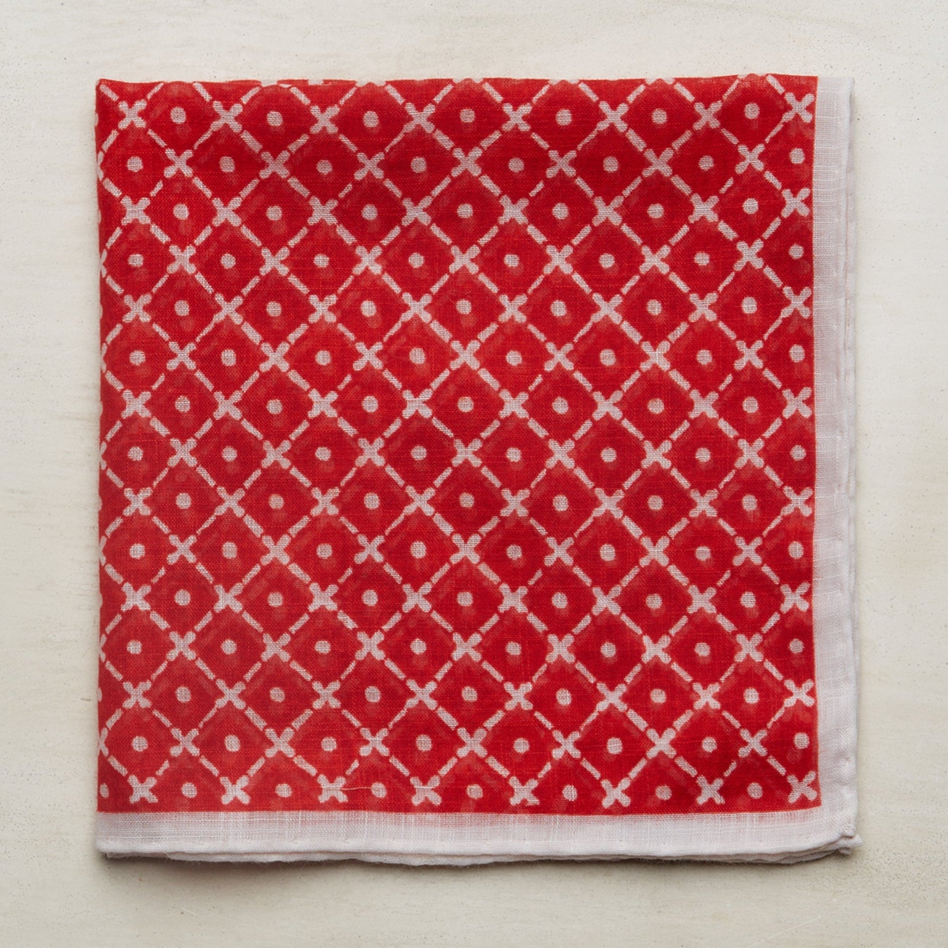 Tile Pattern Cotton Pocket Square In Red