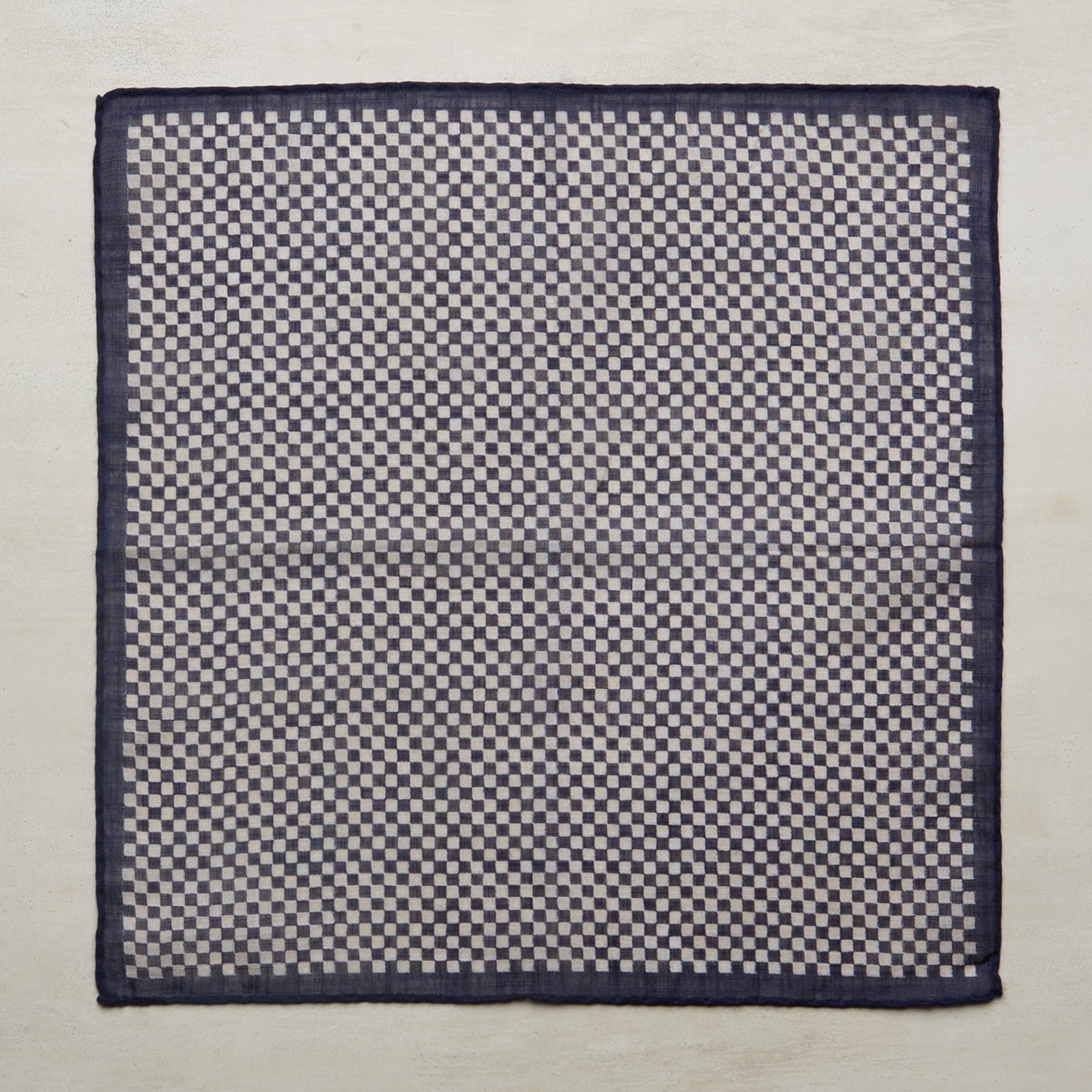 Cotton Pocket Square With Mini-Check In Navy