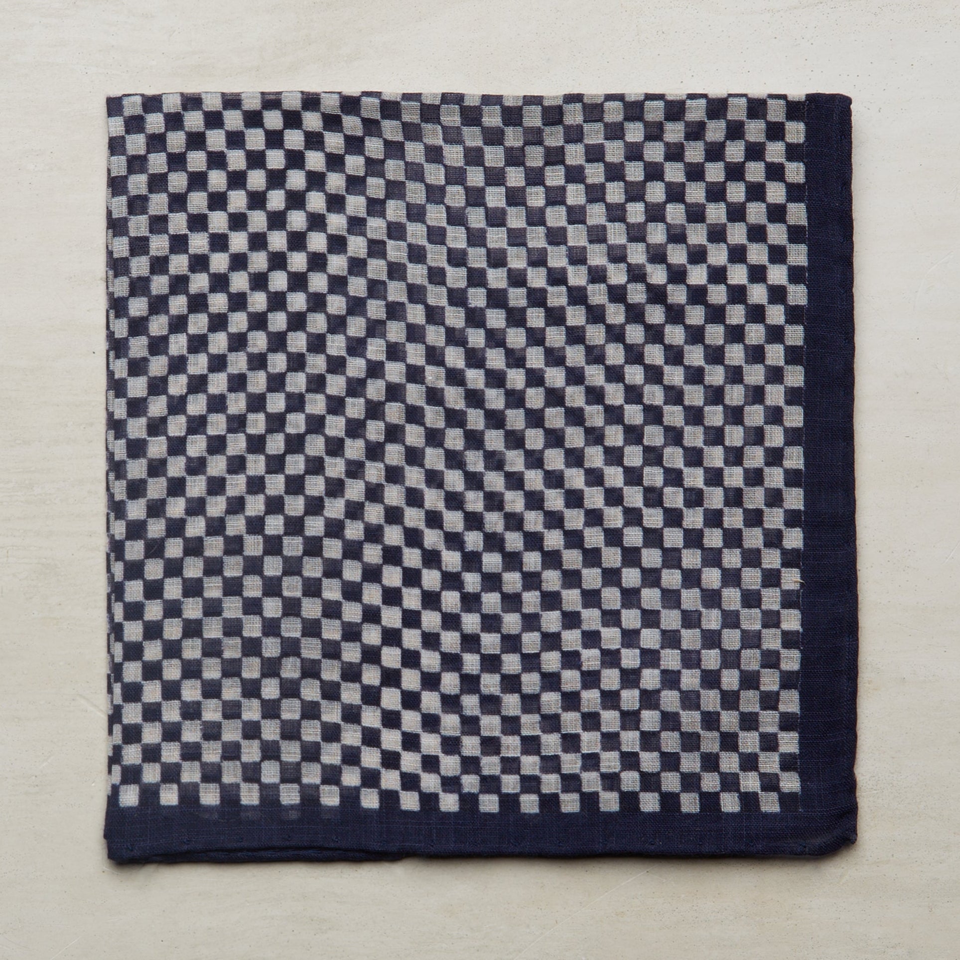 Cotton Pocket Square With Mini-Check In Navy