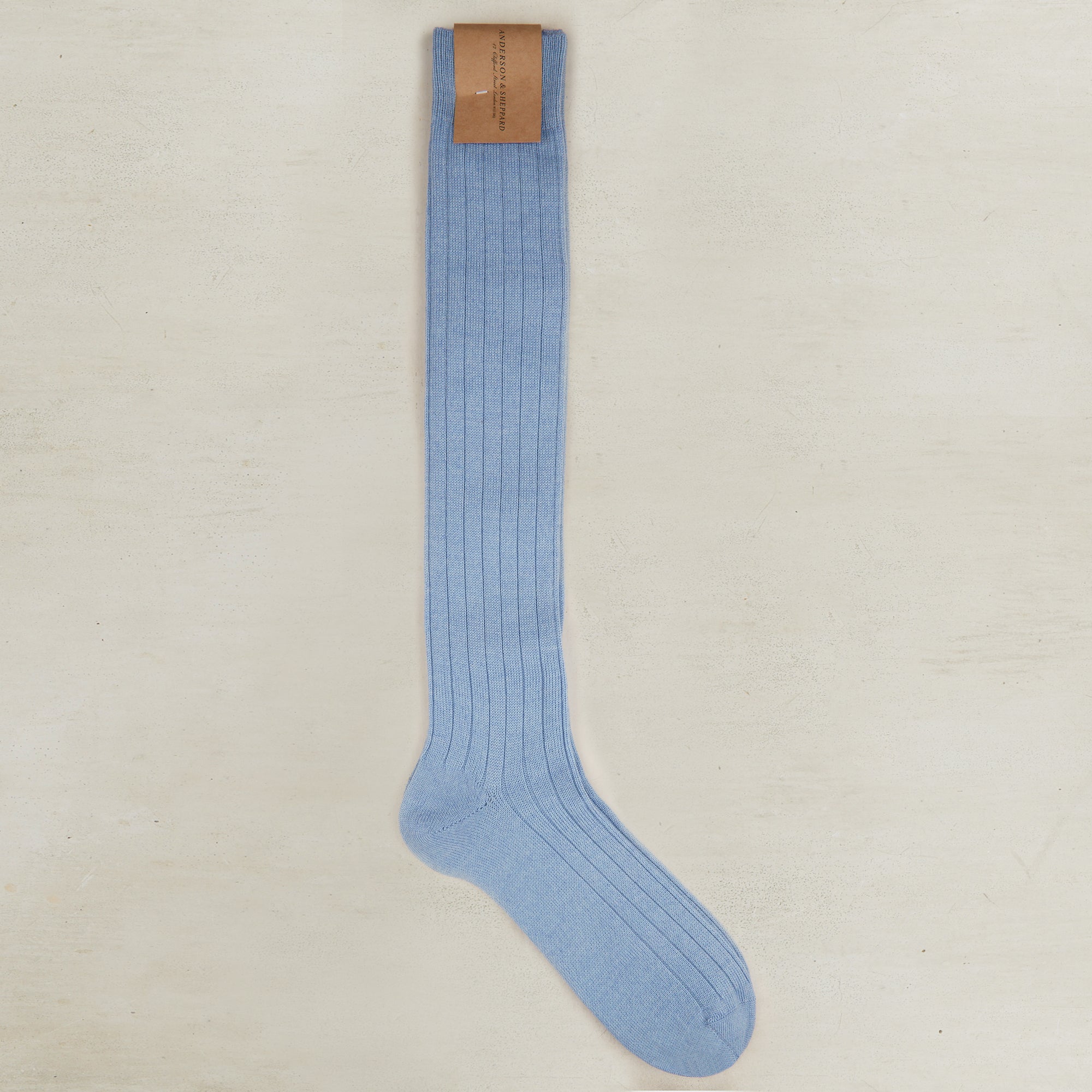 Long Wool Rib Socks In Sky