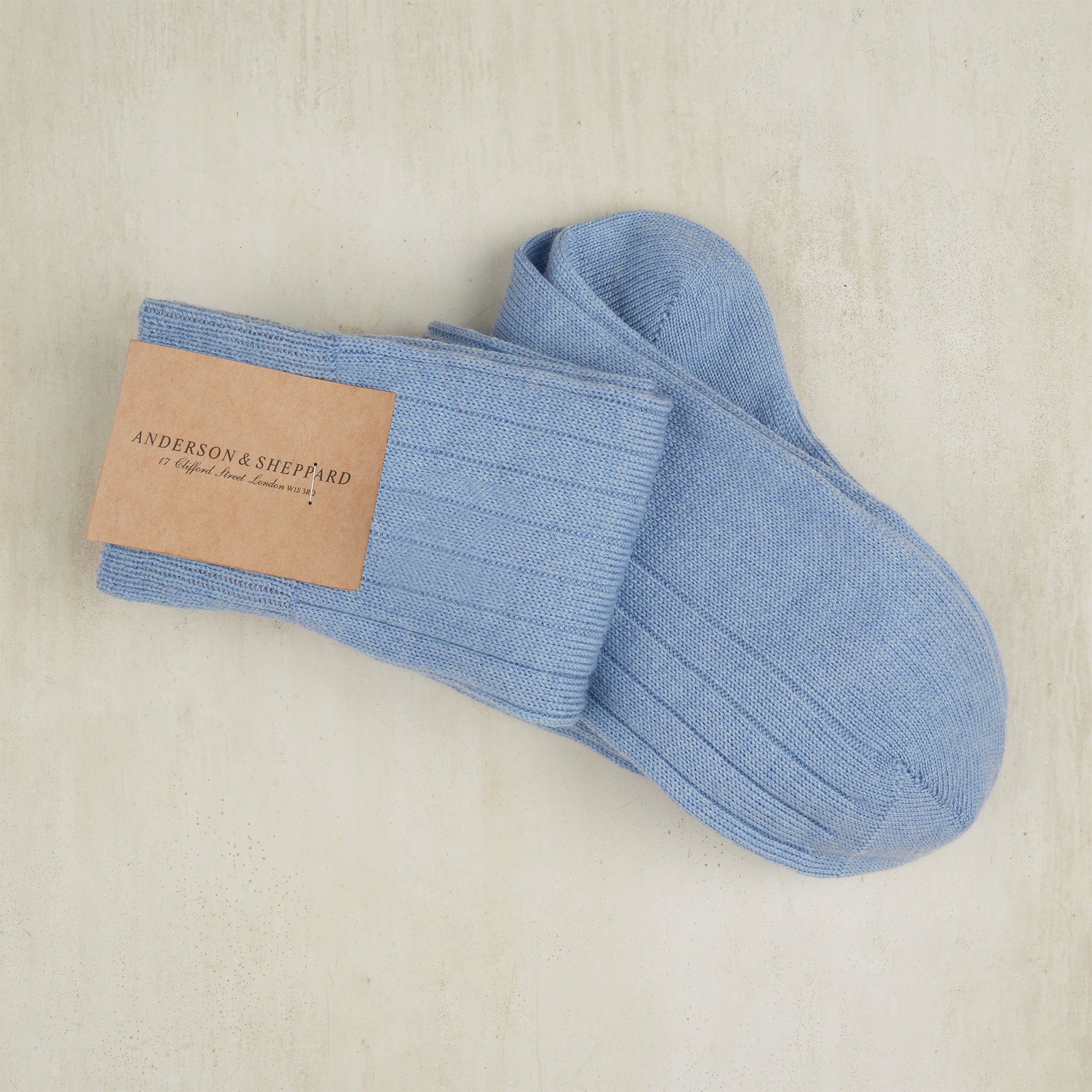 Long Wool Rib Socks In Sky