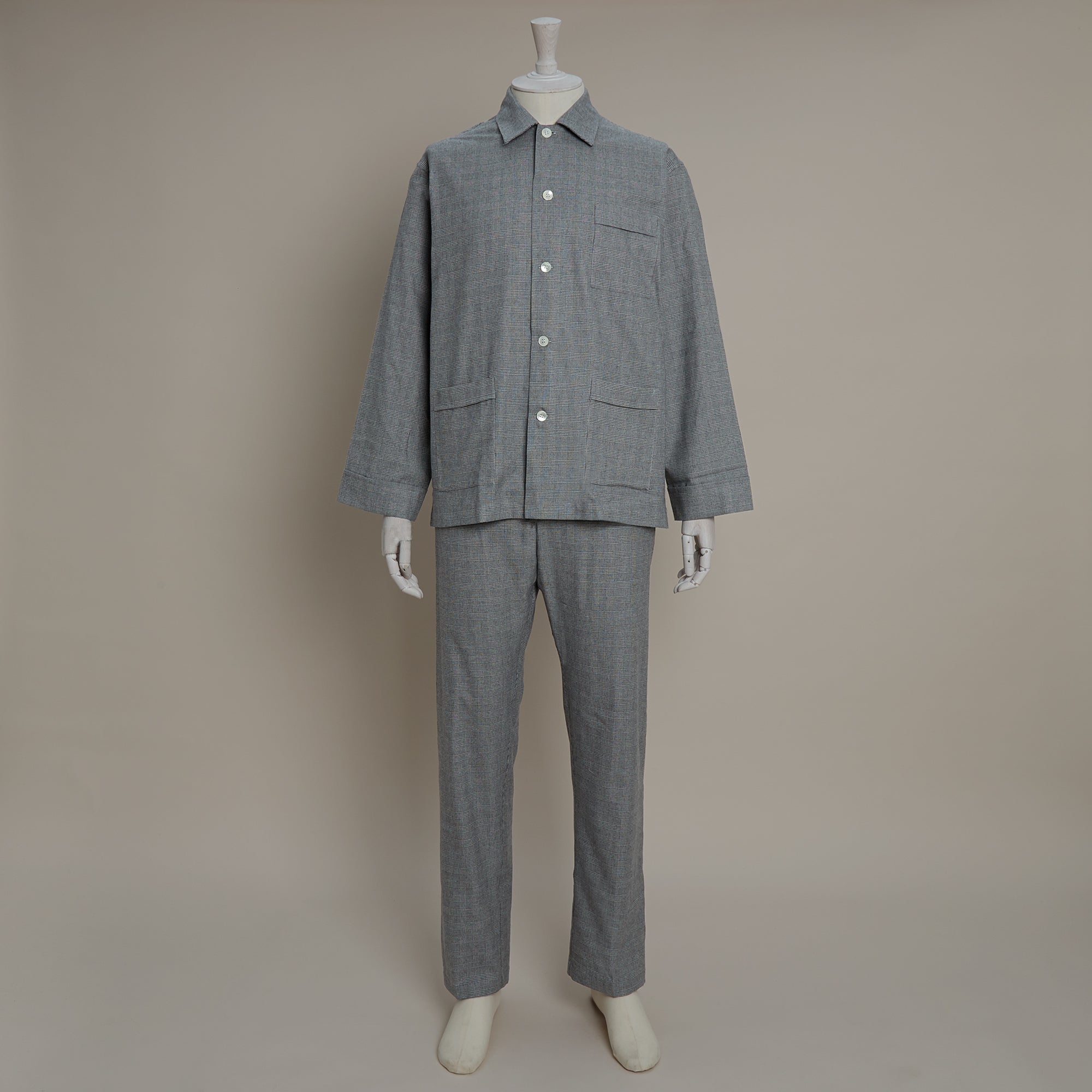 Soft Brushed Cotton Pyjama In Prince Of Wales Check Print In Grey