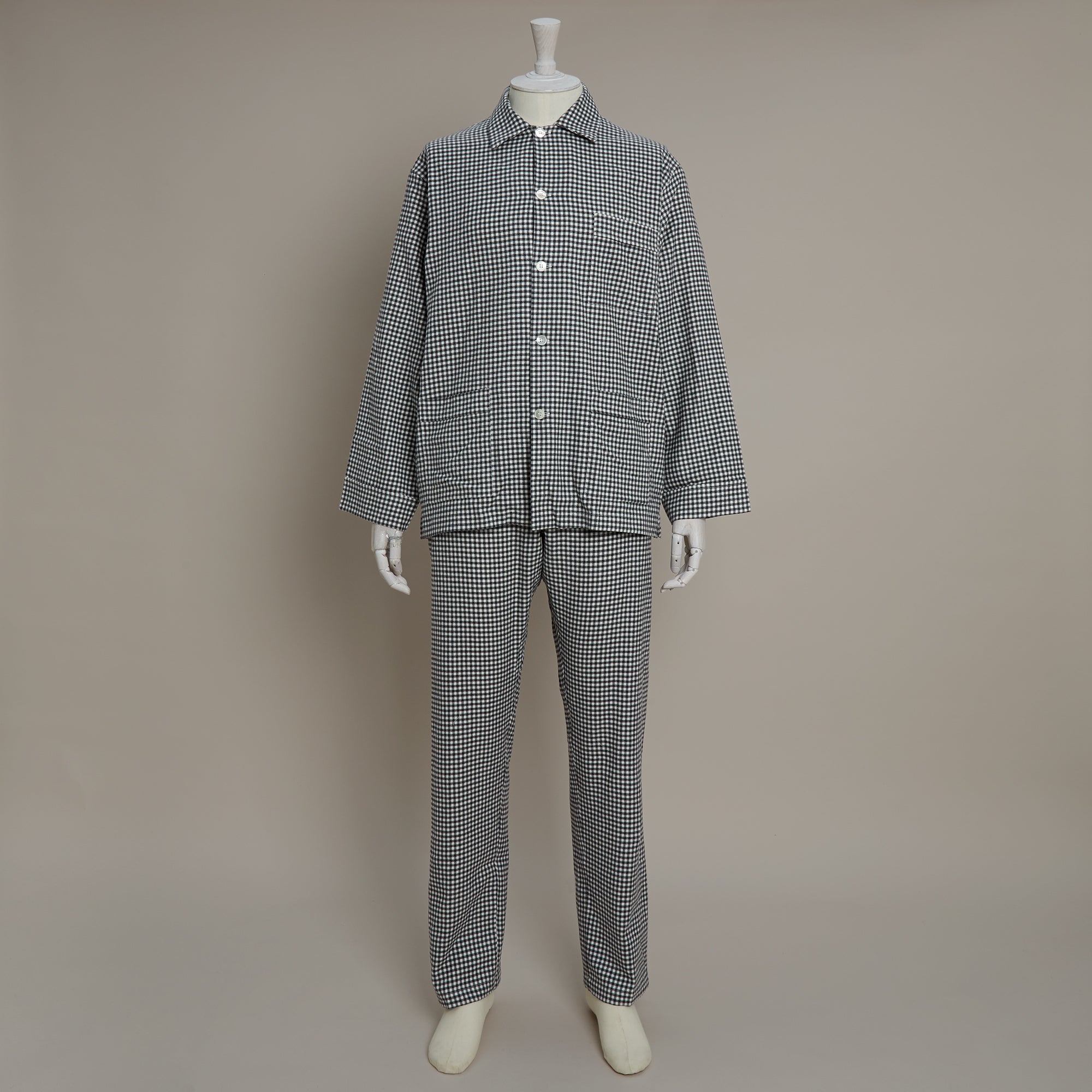 Soft Brushed Cotton Pyjama In Check Print In Grey