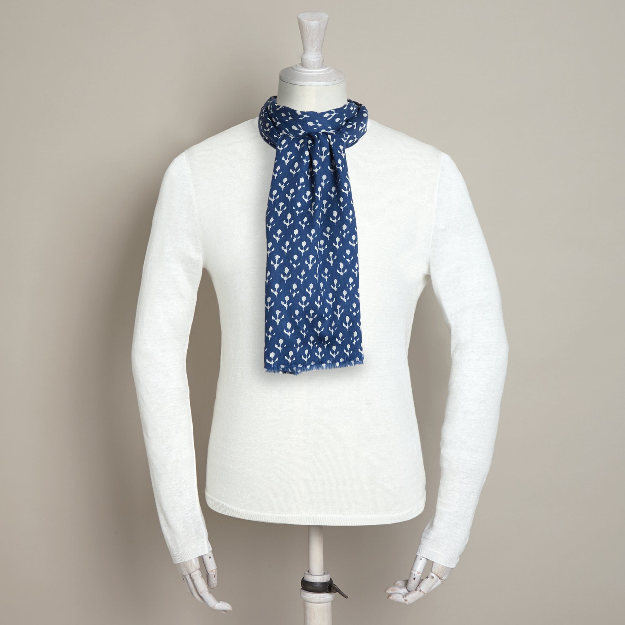 Printed Floral Scarf In Dark Blue