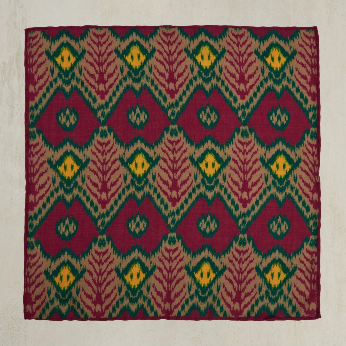 Wool And Silk Ikat Pocket Square In Red